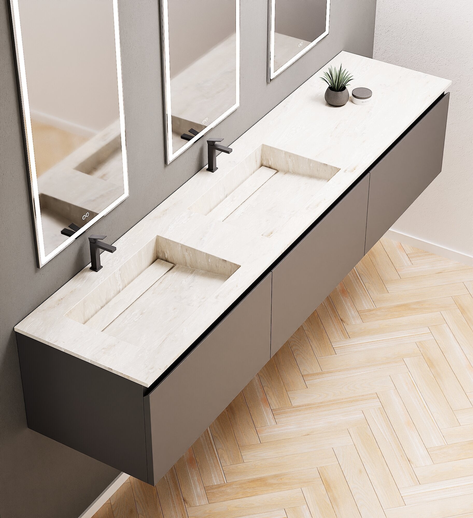ALBA – Double Corian® Basin Unit with 3 Aligned Drawers - ROVALUX