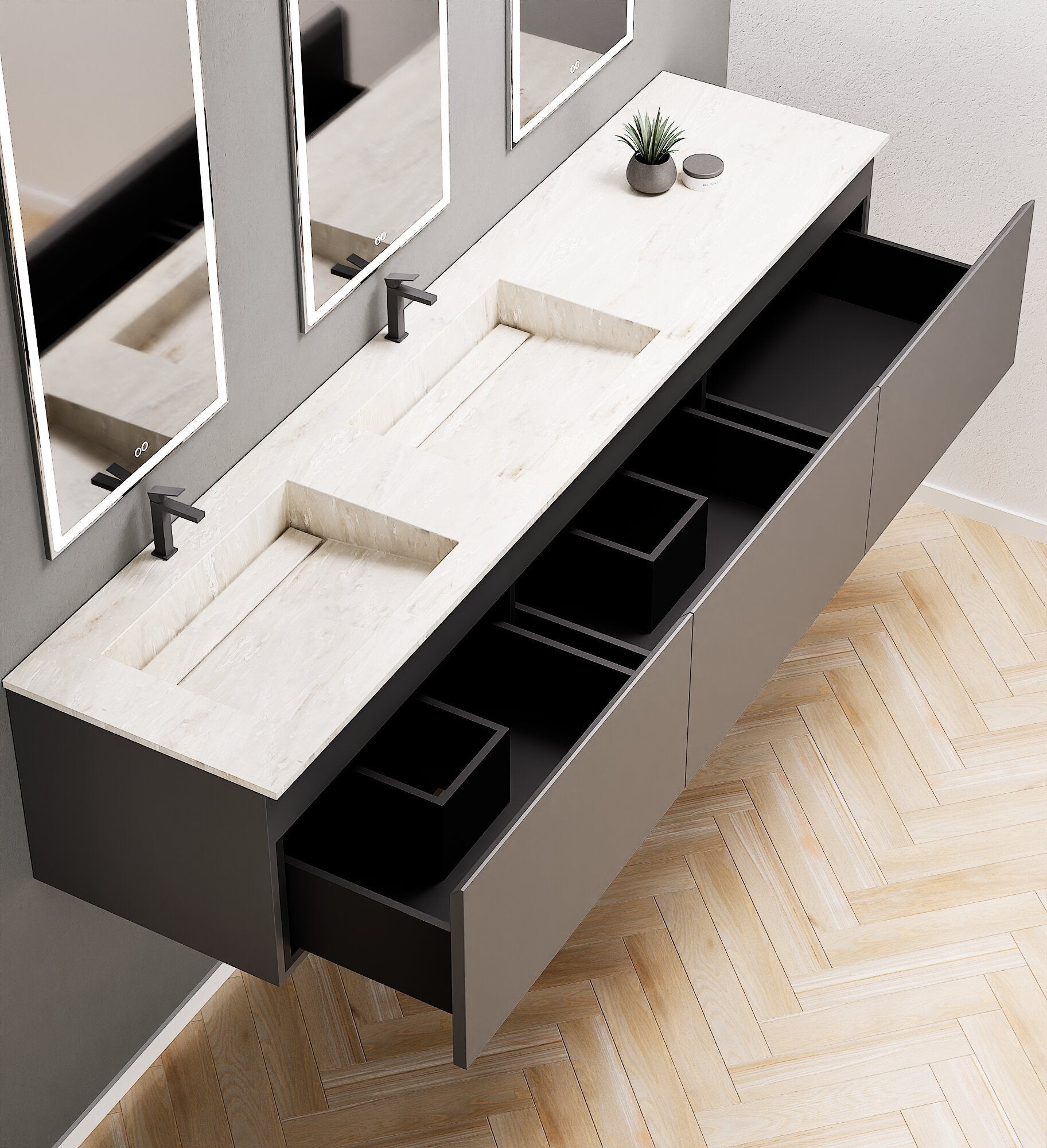 ALBA – Double Corian® Basin Unit with 3 Aligned Drawers - ROVALUX