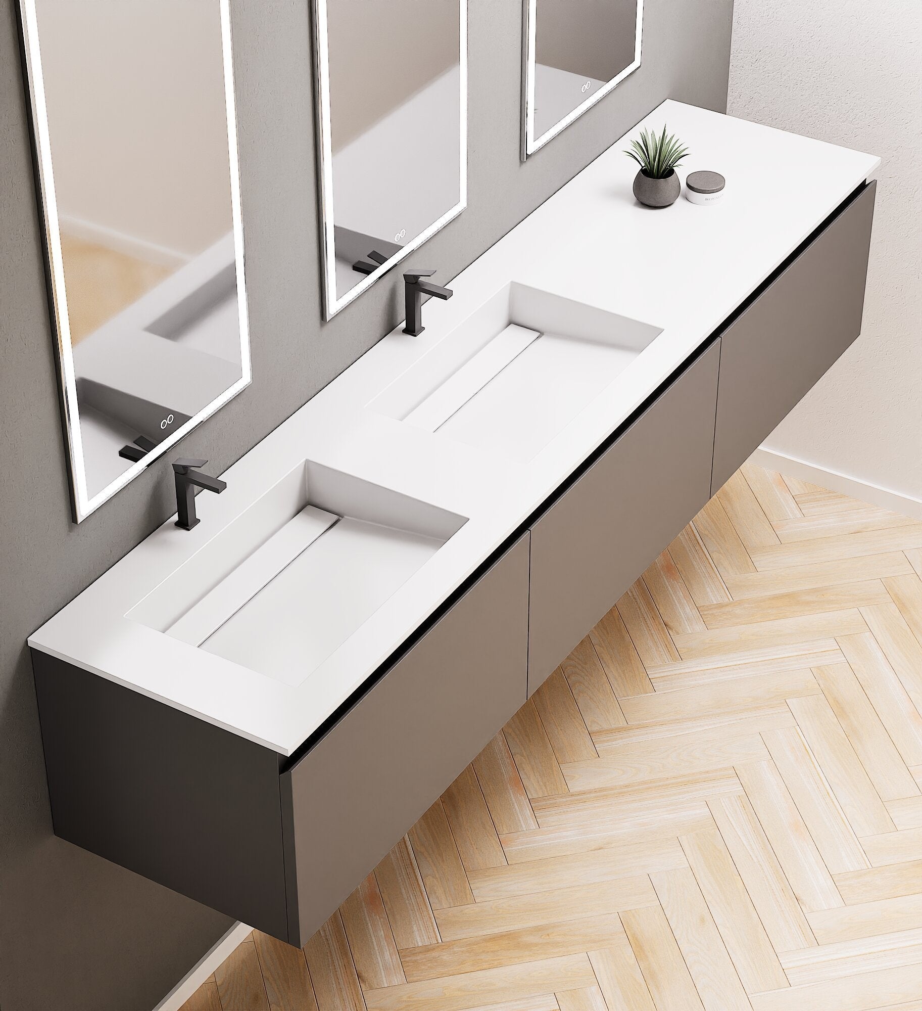 ALBA – Double Corian® Basin Unit with 3 Aligned Drawers - ROVALUX