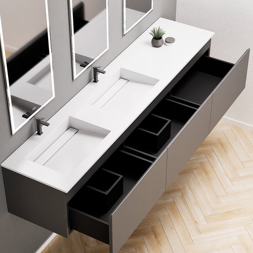 ALBA – Double Corian® Basin Unit with 3 Aligned Drawers - ROVALUX