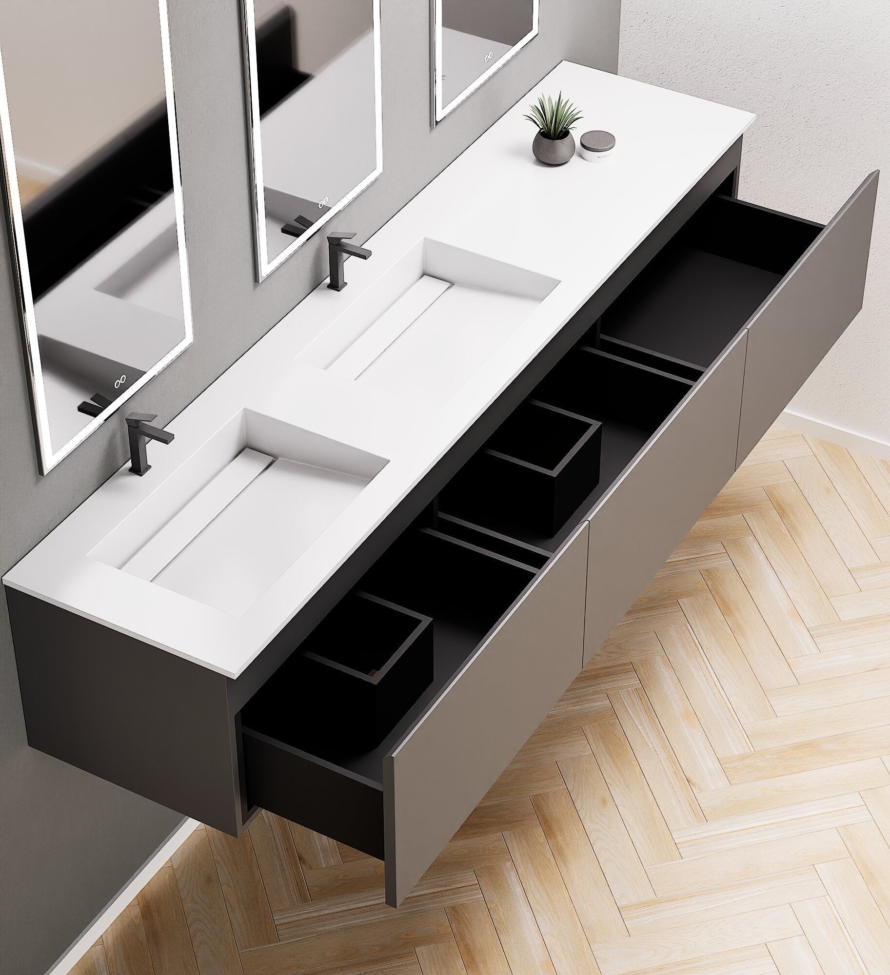 ALBA – Double Corian® Basin Unit with 3 Aligned Drawers - ROVALUX