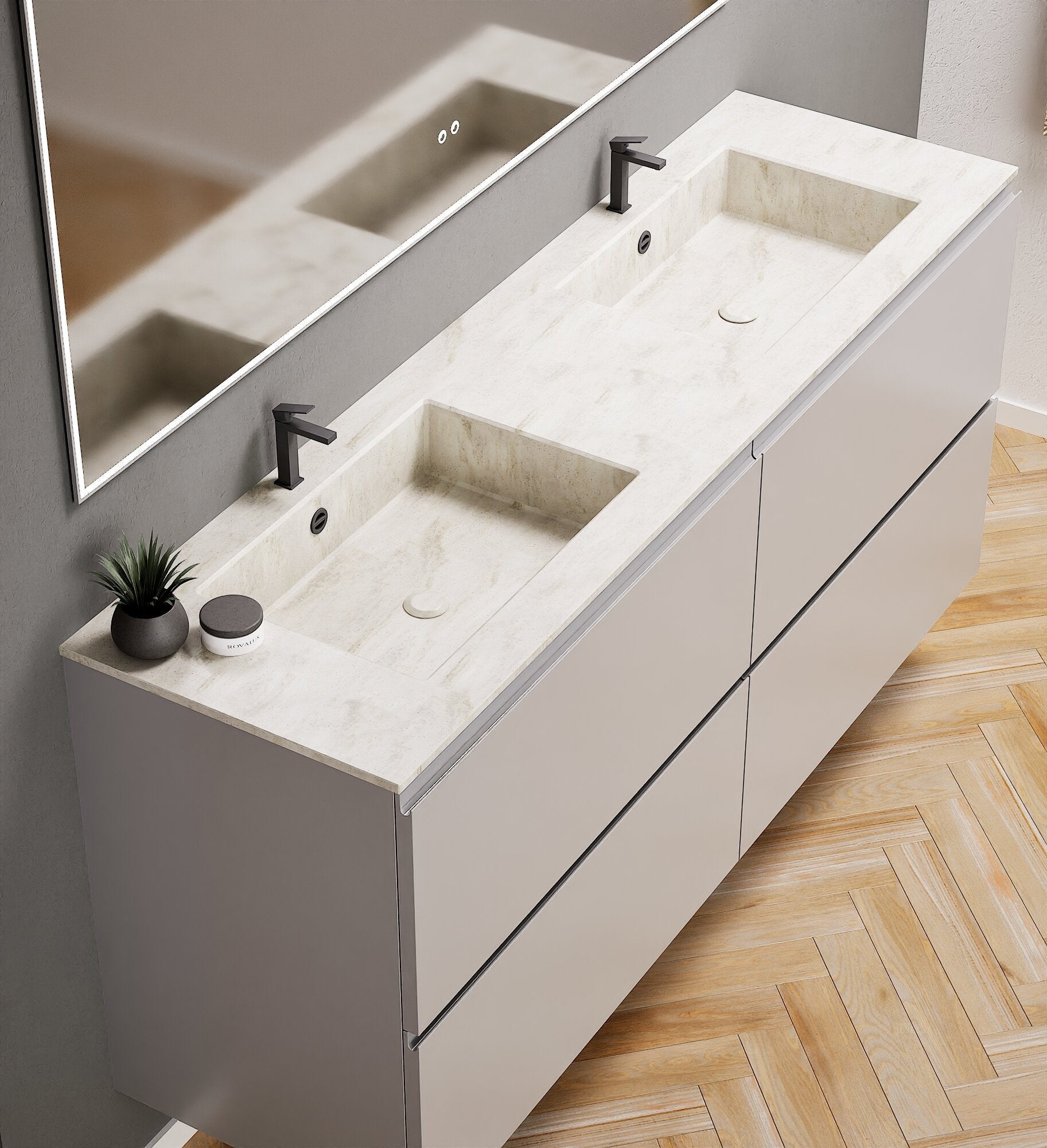 Alba – Double Corian® Basin Unit with 4 Drawers - ROVALUX