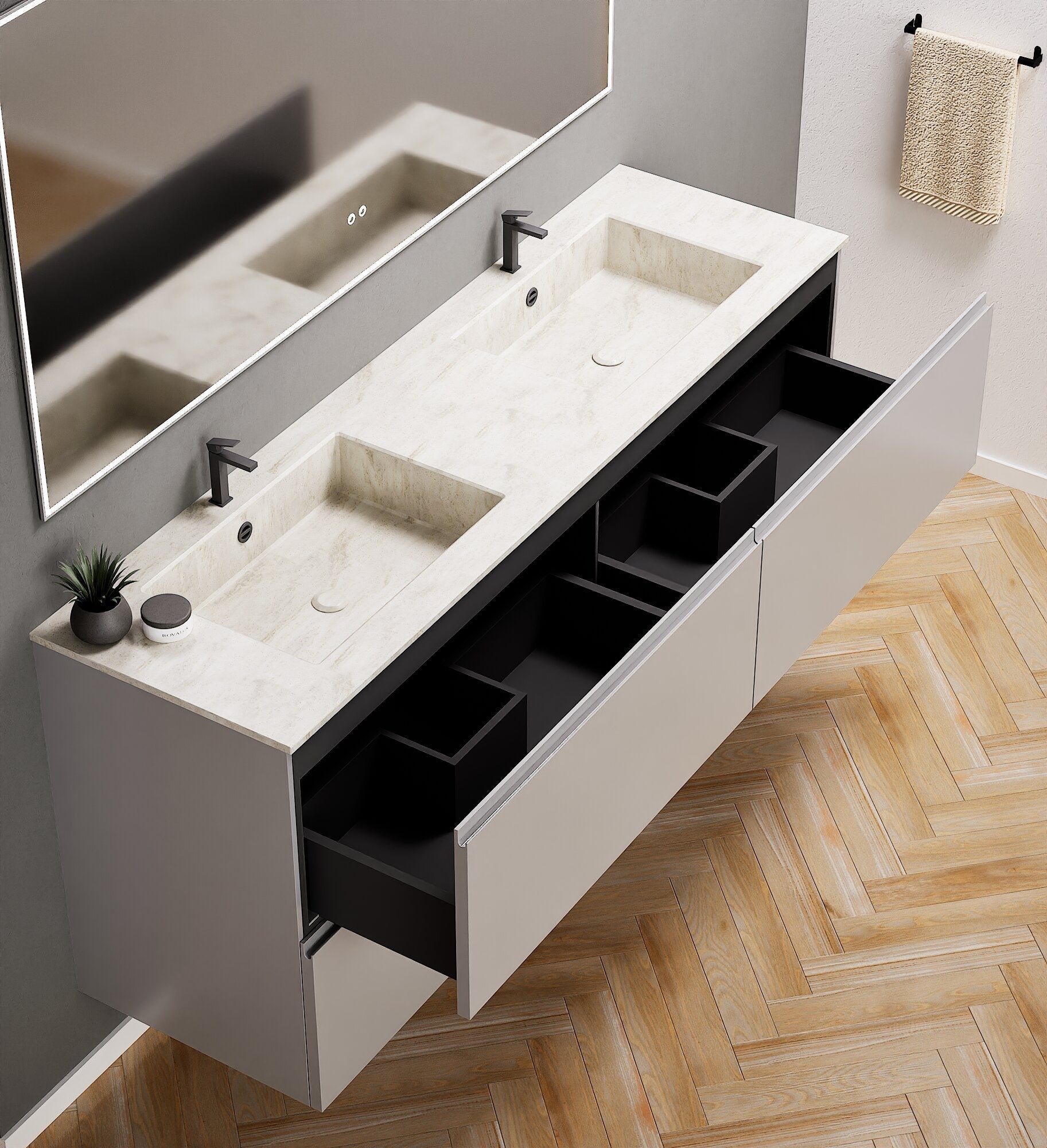 Alba – Double Corian® Basin Unit with 4 Drawers - ROVALUX