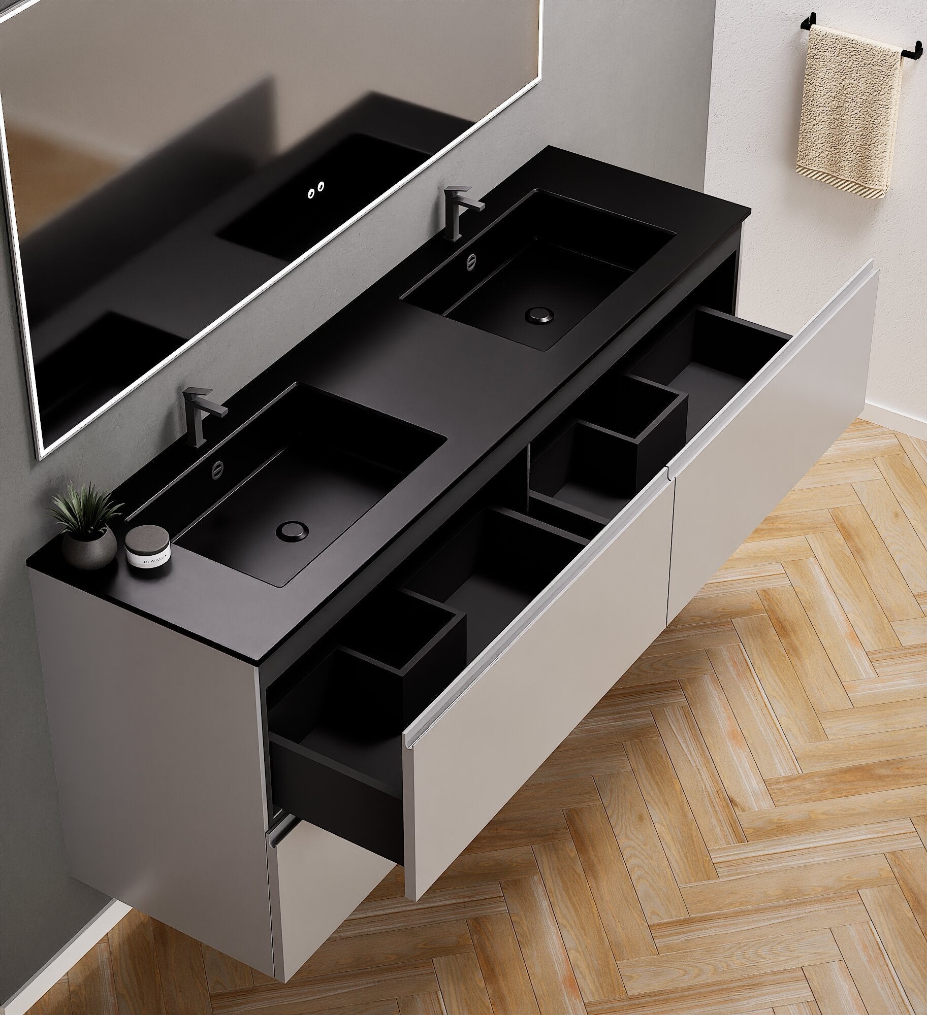 Alba – Double Corian® Basin Unit with 4 Drawers - ROVALUX