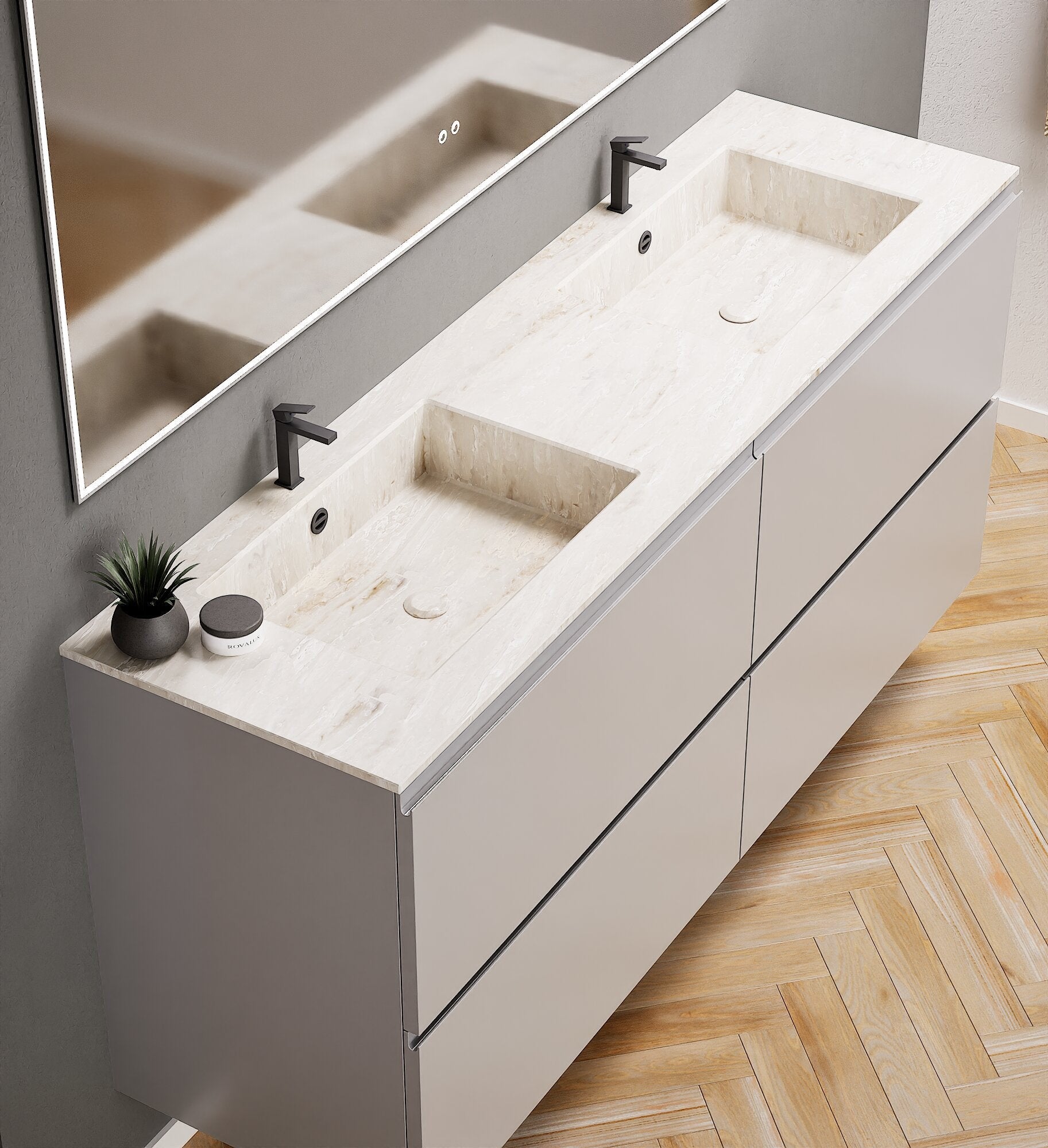 Alba – Double Corian® Basin Unit with 4 Drawers - ROVALUX