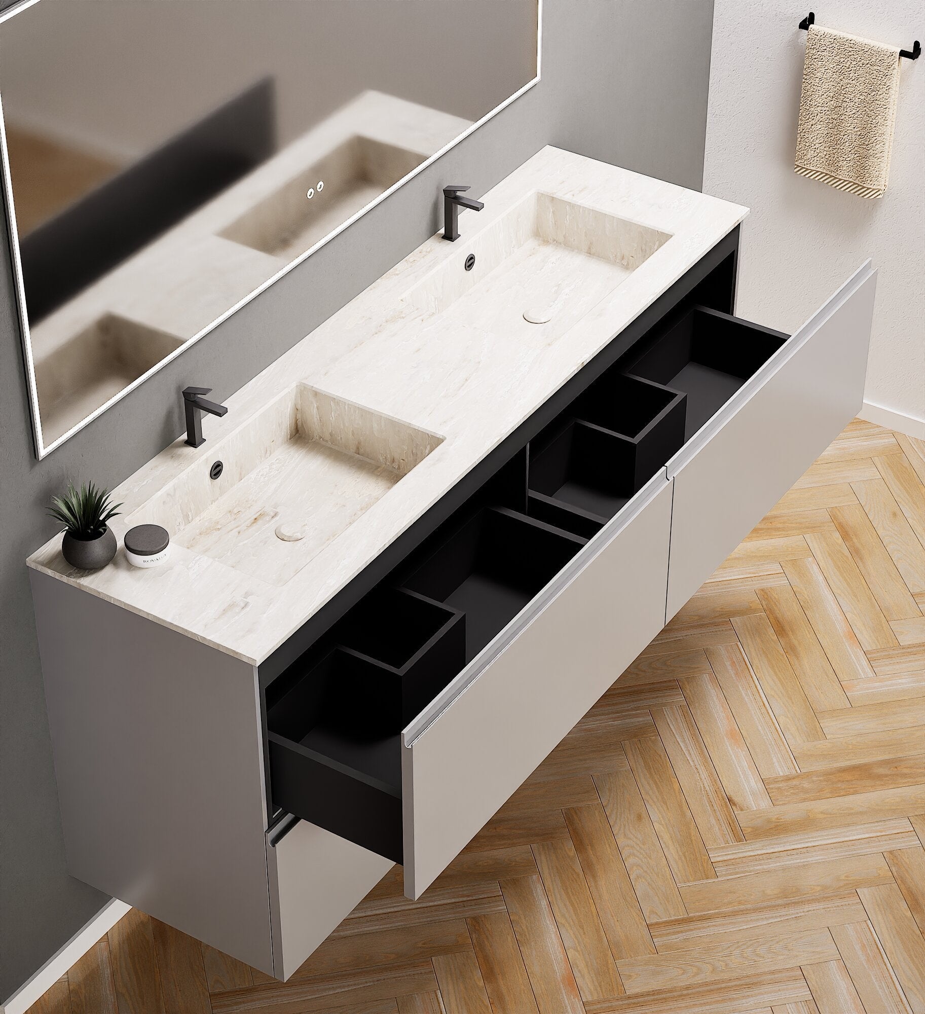 Alba – Double Corian® Basin Unit with 4 Drawers - ROVALUX
