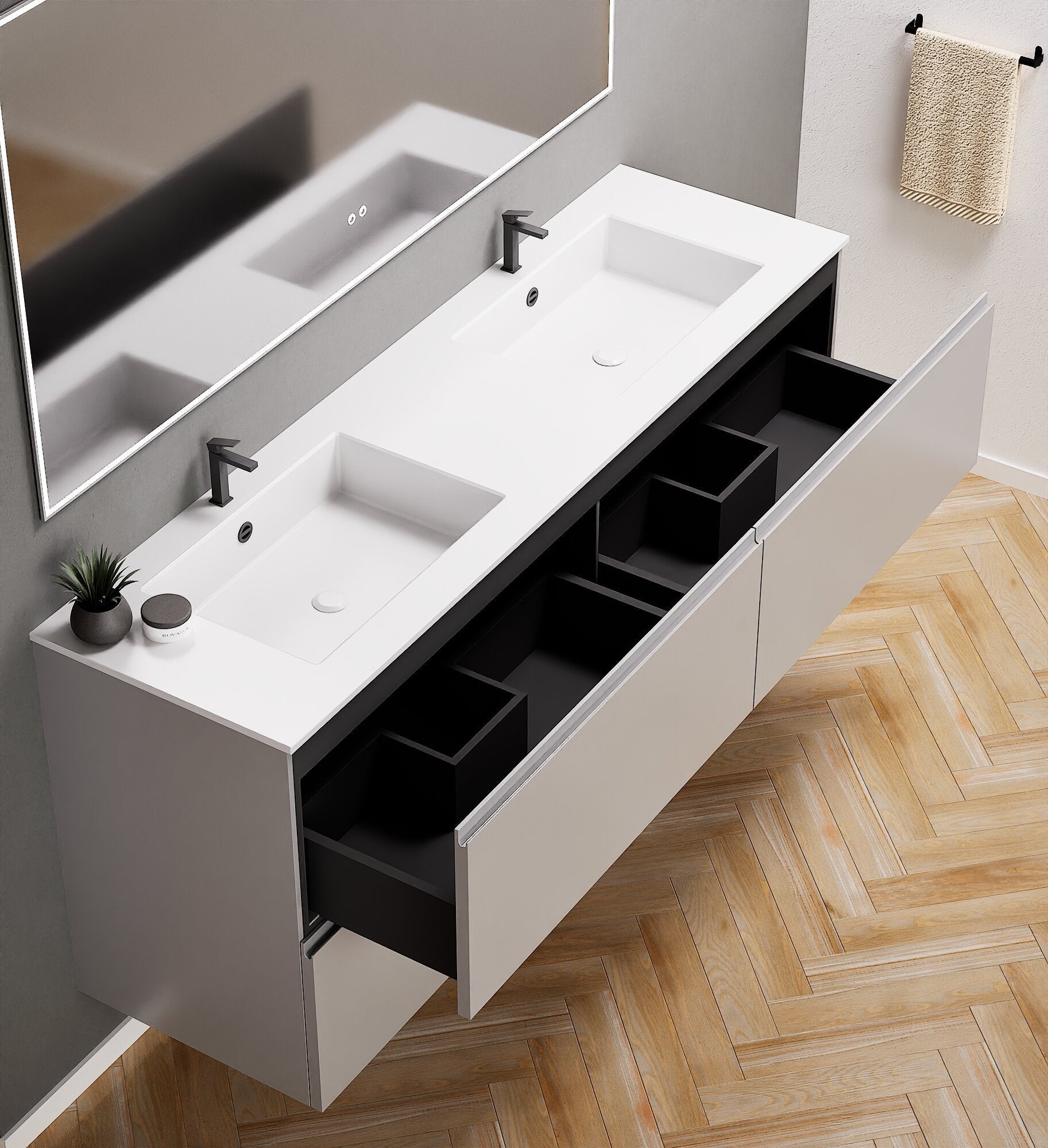 Alba – Double Corian® Basin Unit with 4 Drawers - ROVALUX