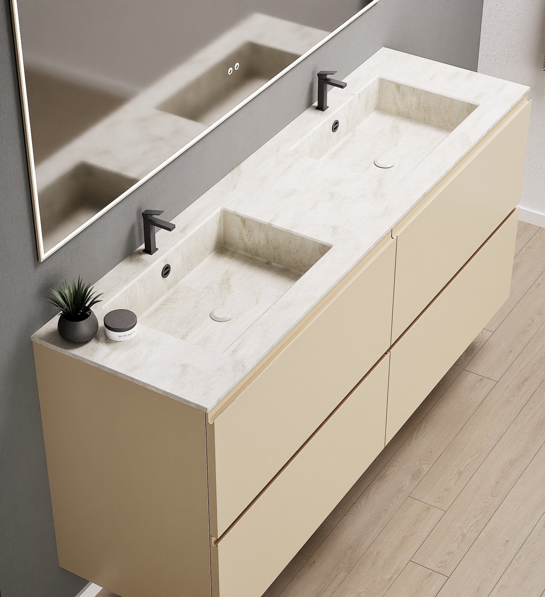 Alba – Double Corian® Basin Unit with 4 Drawers - ROVALUX