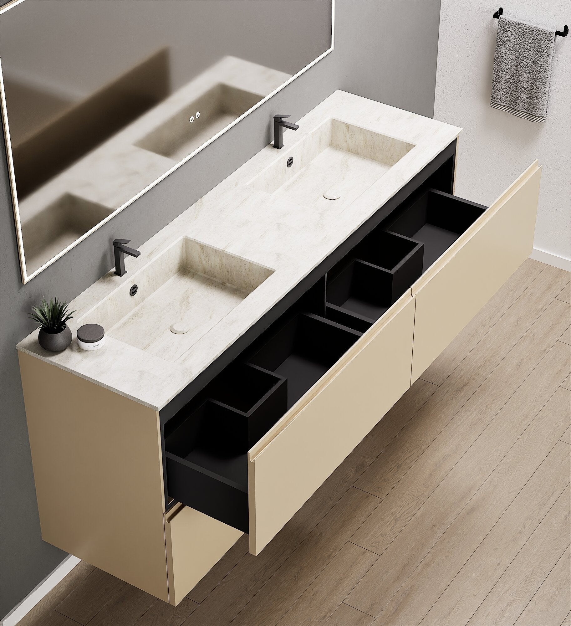 Alba – Double Corian® Basin Unit with 4 Drawers - ROVALUX