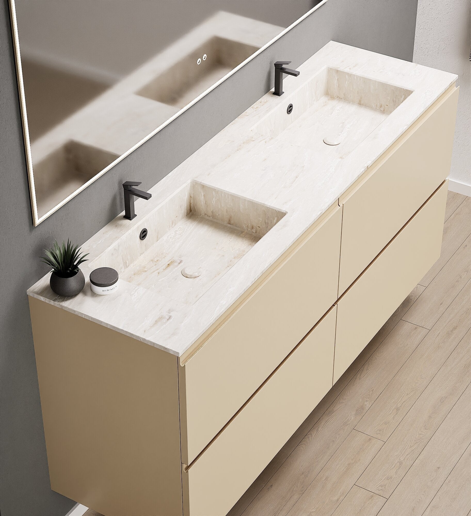 Alba – Double Corian® Basin Unit with 4 Drawers - ROVALUX