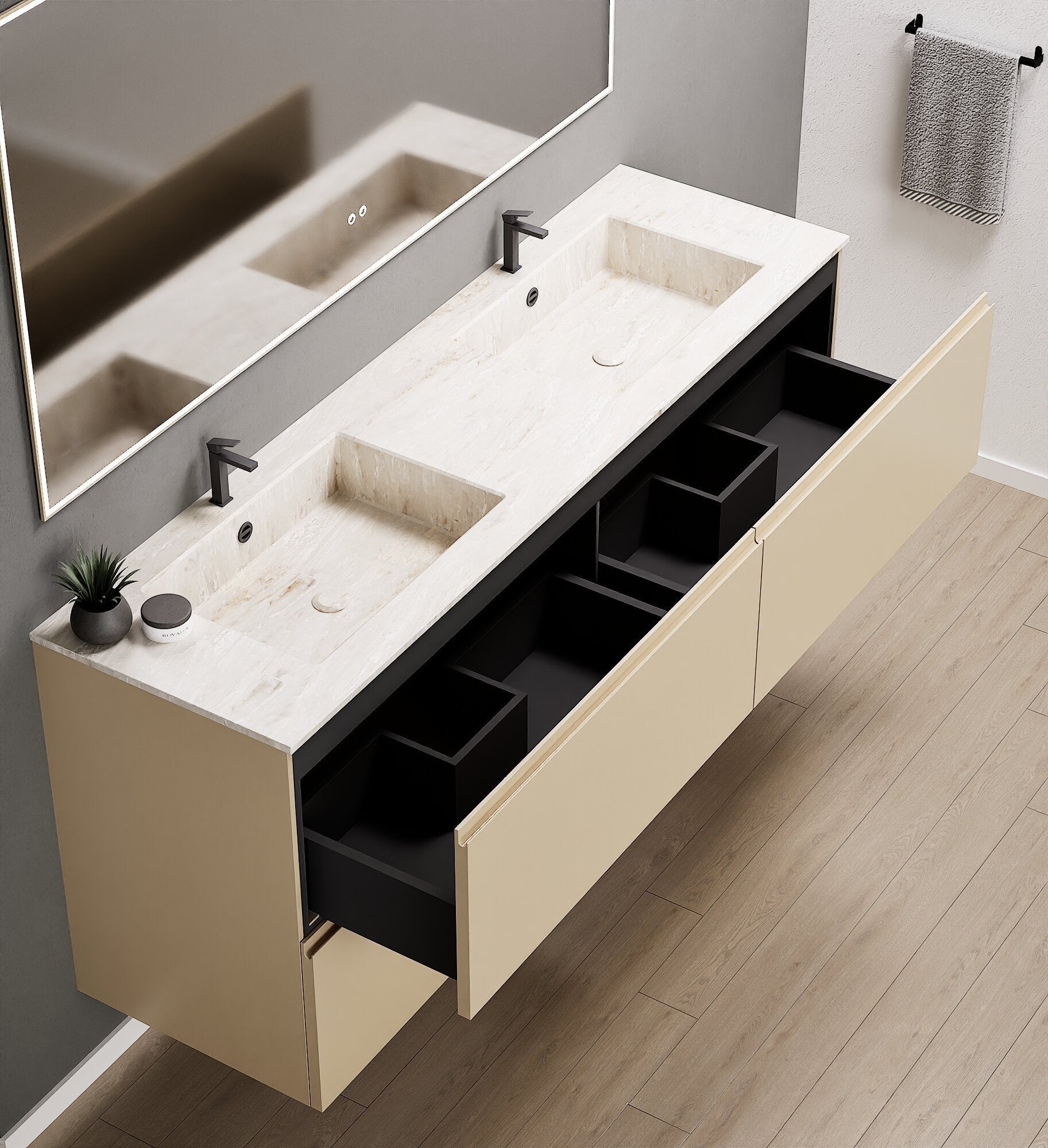 Alba – Double Corian® Basin Unit with 4 Drawers - ROVALUX