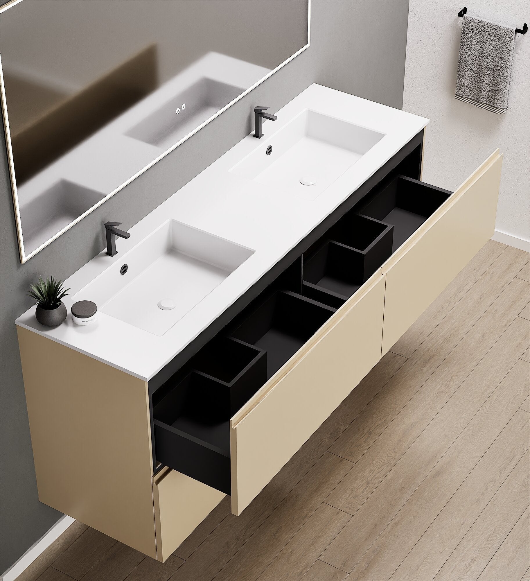 Alba – Double Corian® Basin Unit with 4 Drawers - ROVALUX