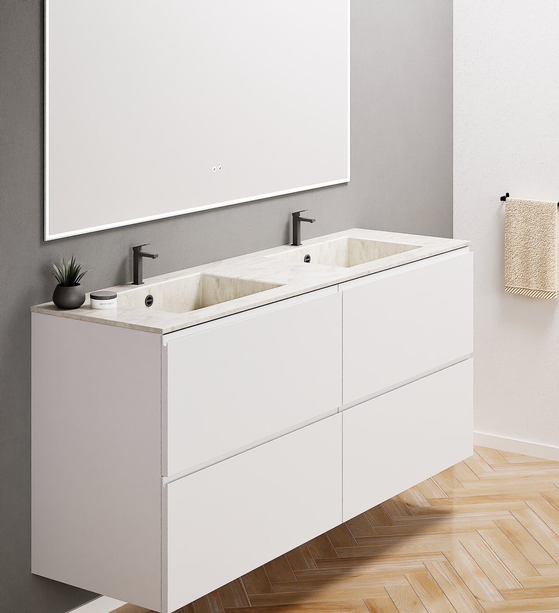Alba – Double Corian® Basin Unit with 4 Drawers - ROVALUX