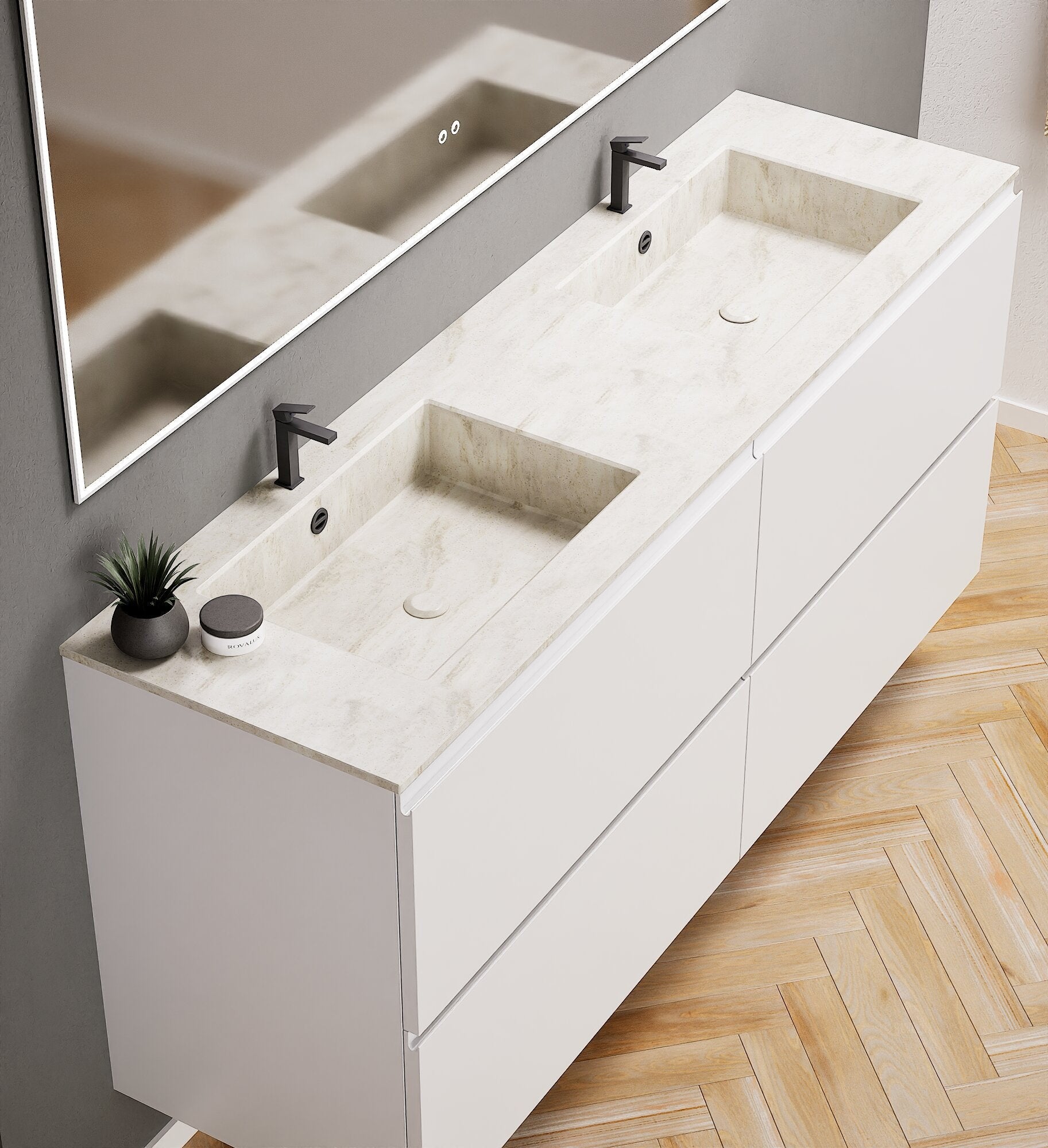 Alba – Double Corian® Basin Unit with 4 Drawers - ROVALUX