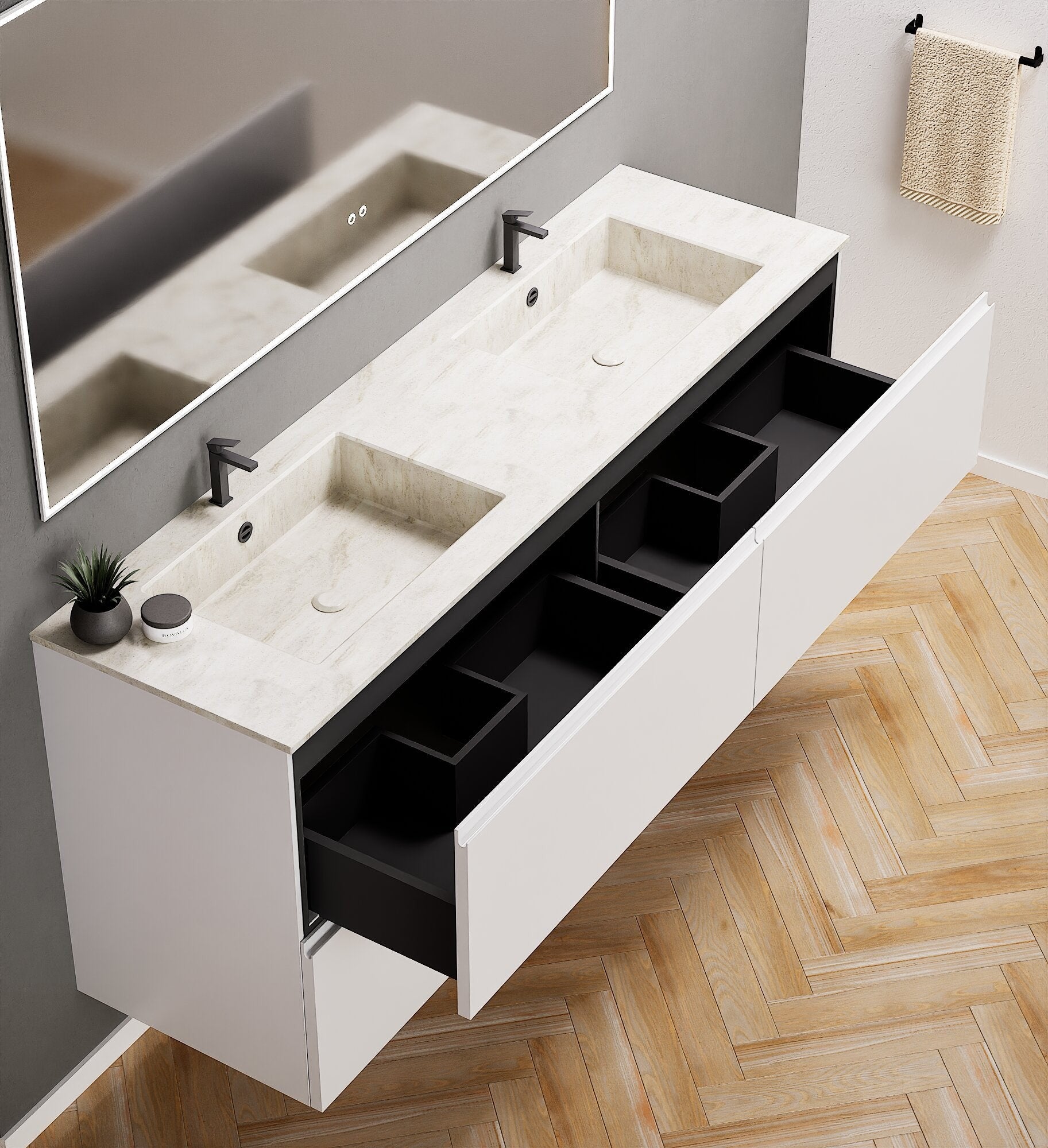 Alba – Double Corian® Basin Unit with 4 Drawers - ROVALUX
