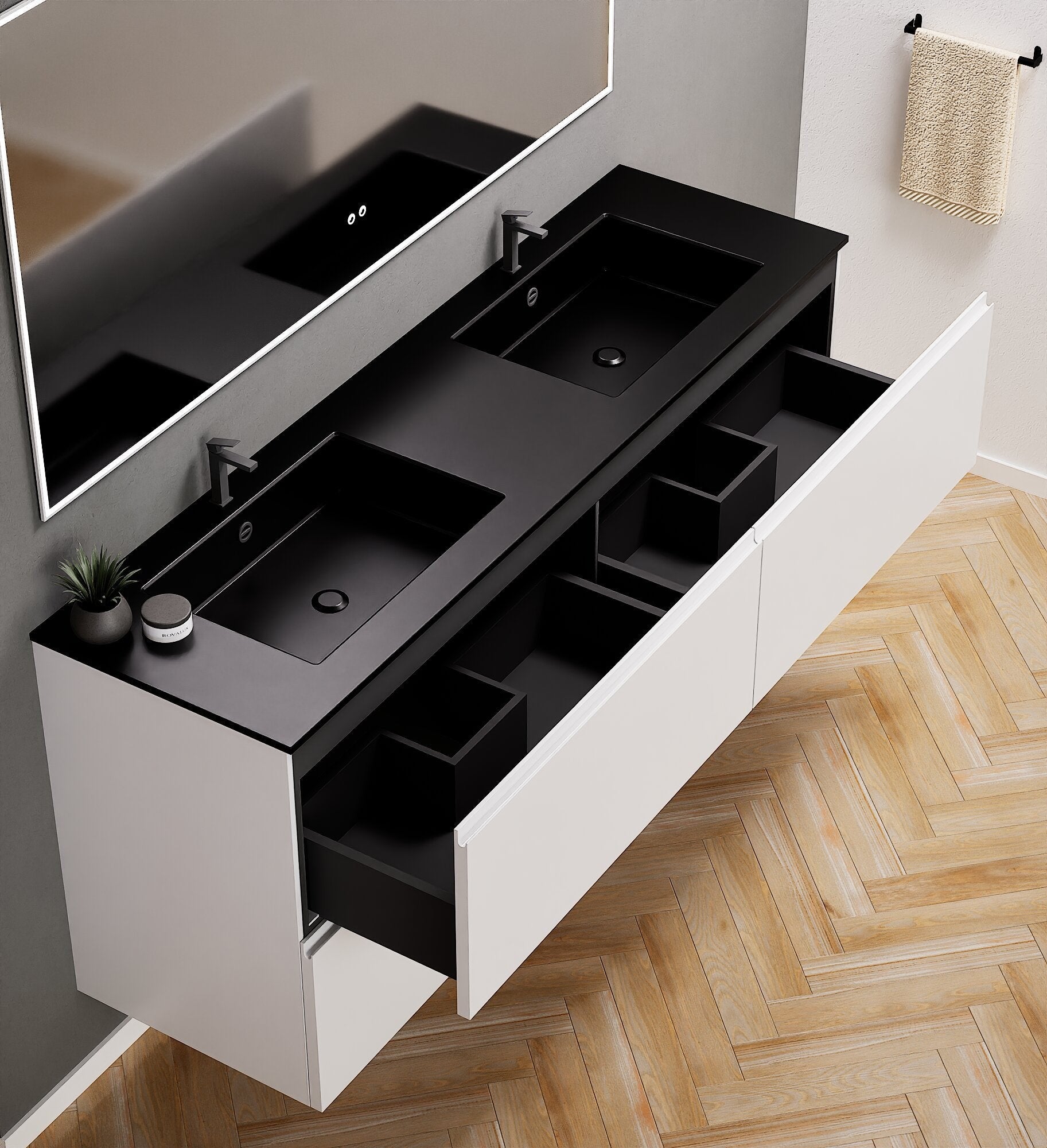 Alba – Double Corian® Basin Unit with 4 Drawers - ROVALUX