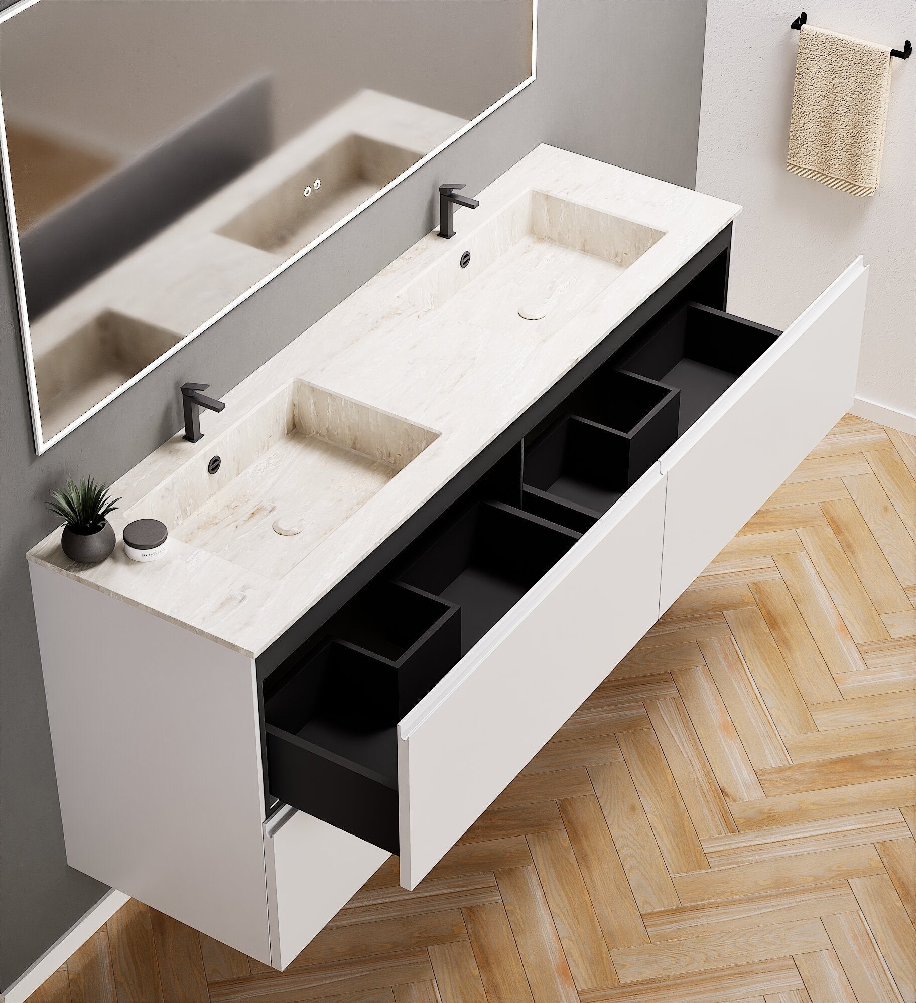 Alba – Double Corian® Basin Unit with 4 Drawers - ROVALUX