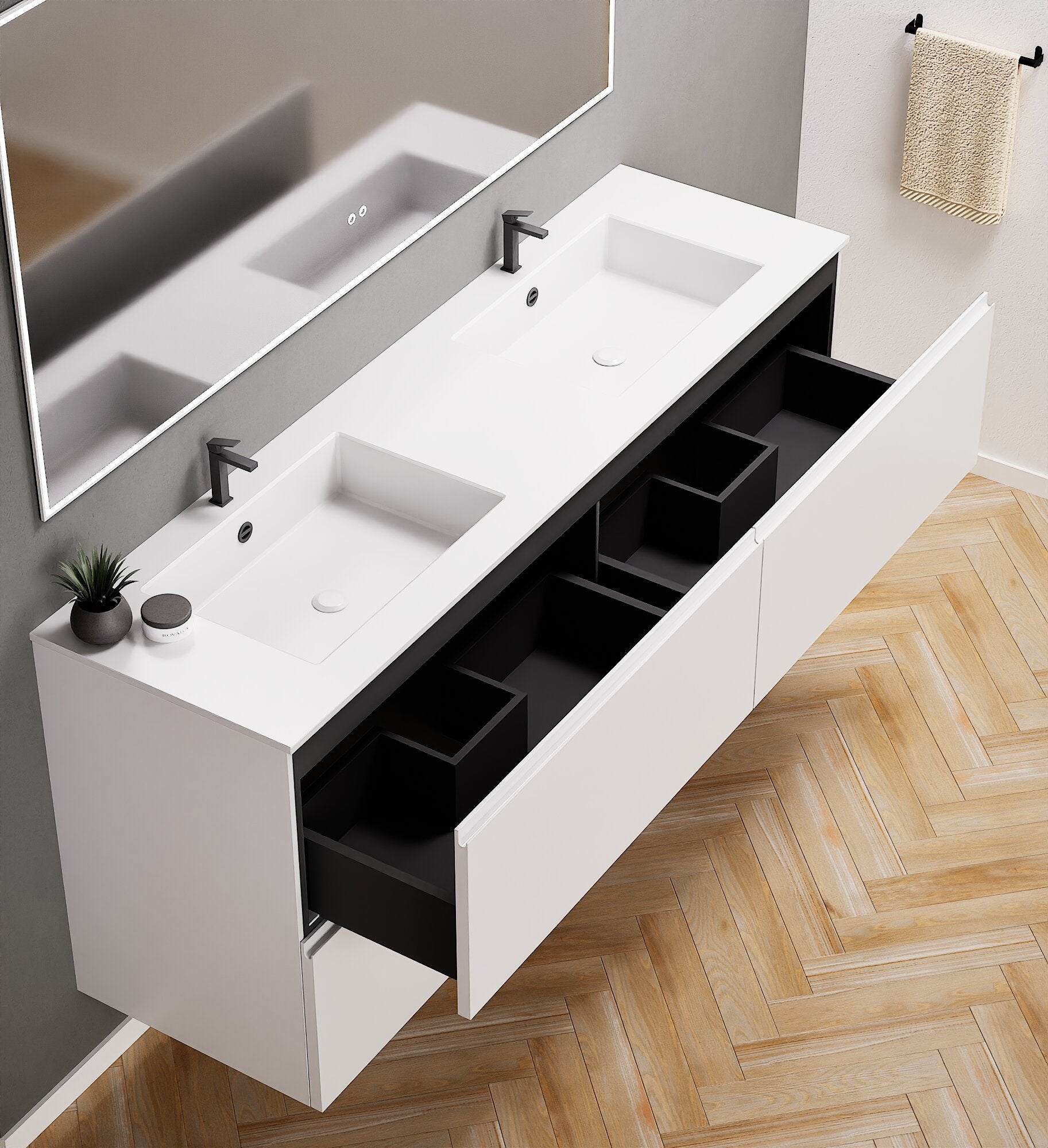 Alba – Double Corian® Basin Unit with 4 Drawers - ROVALUX