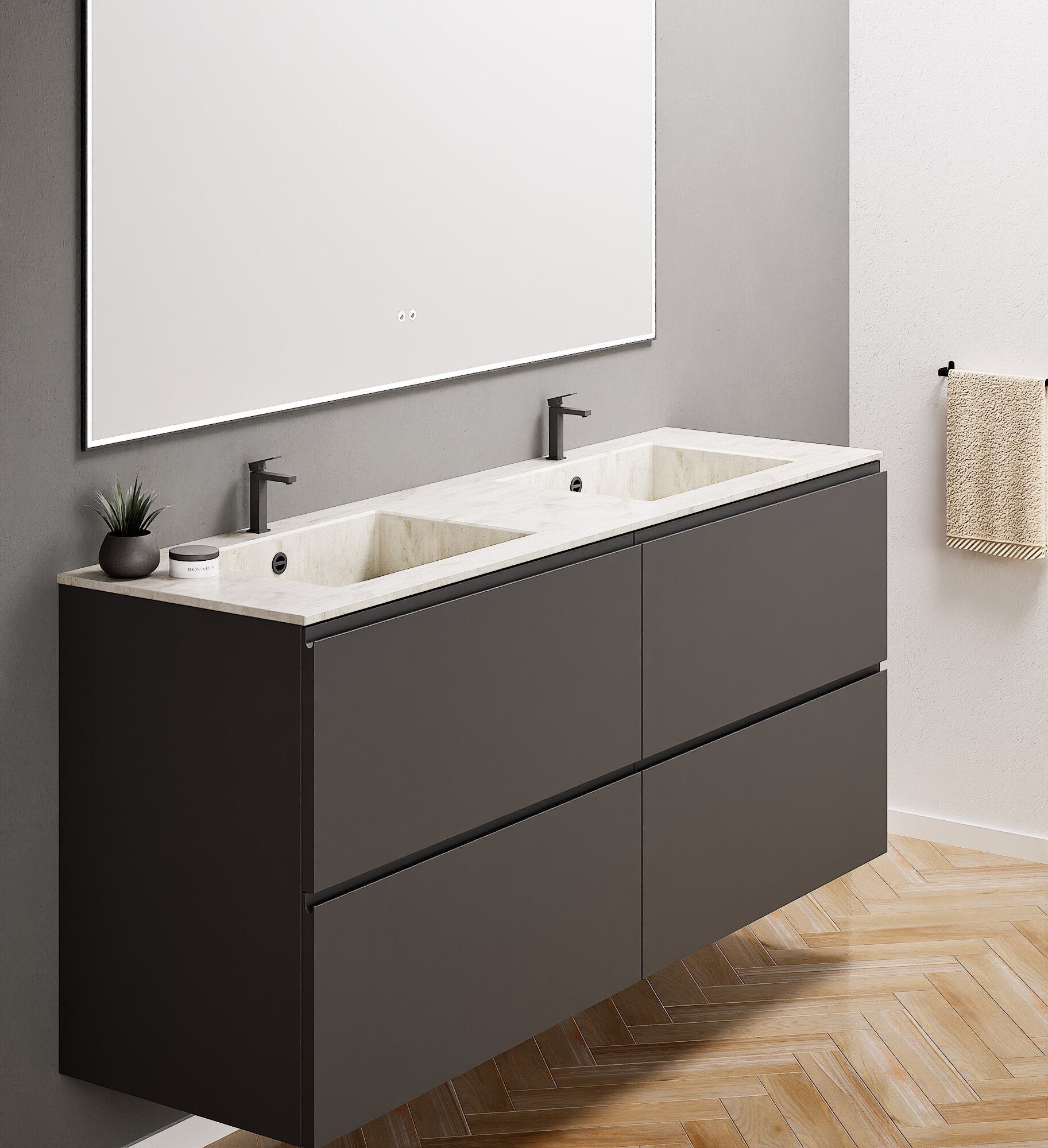 Alba – Double Corian® Basin Unit with 4 Drawers - ROVALUX