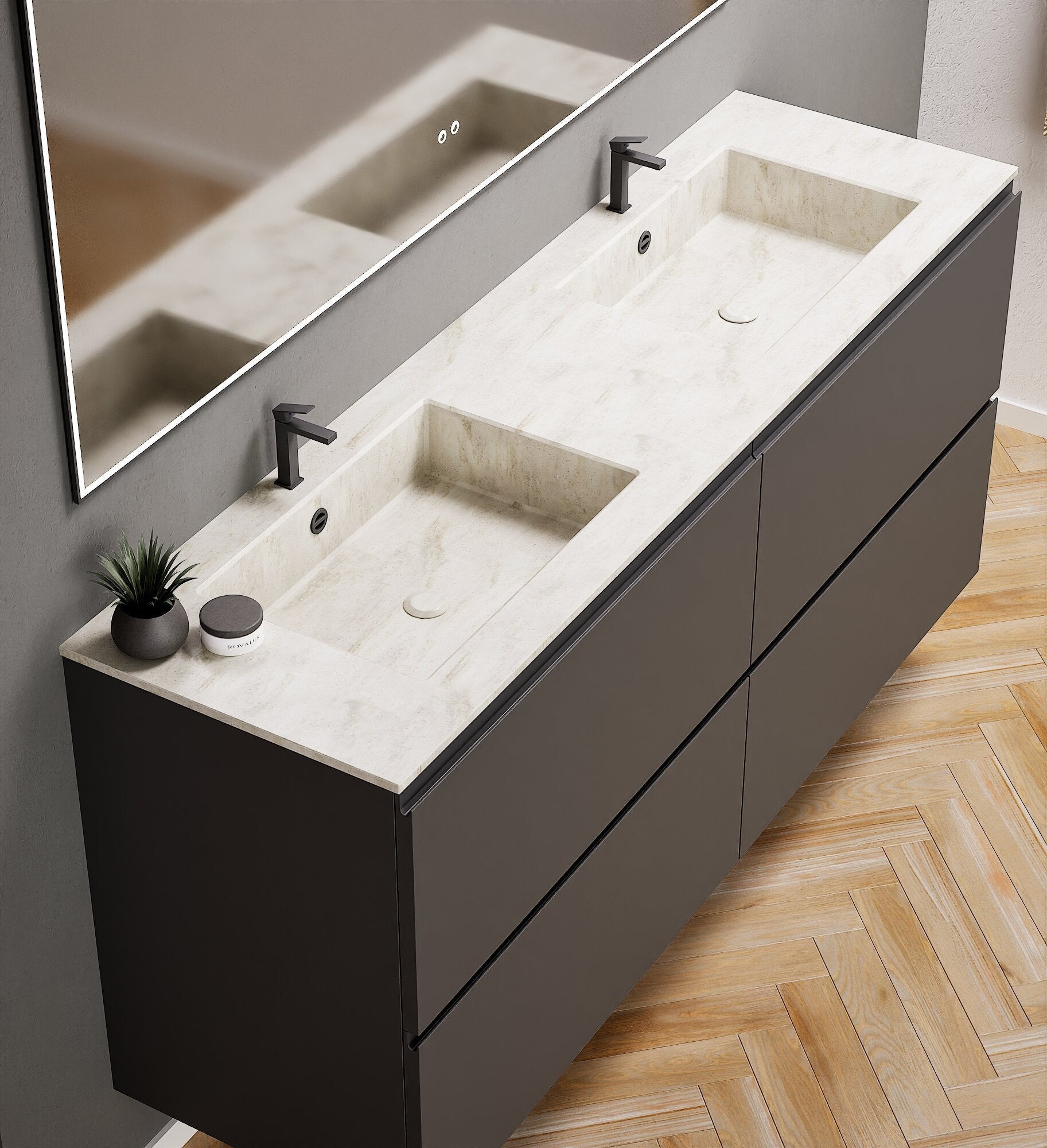 Alba – Double Corian® Basin Unit with 4 Drawers - ROVALUX