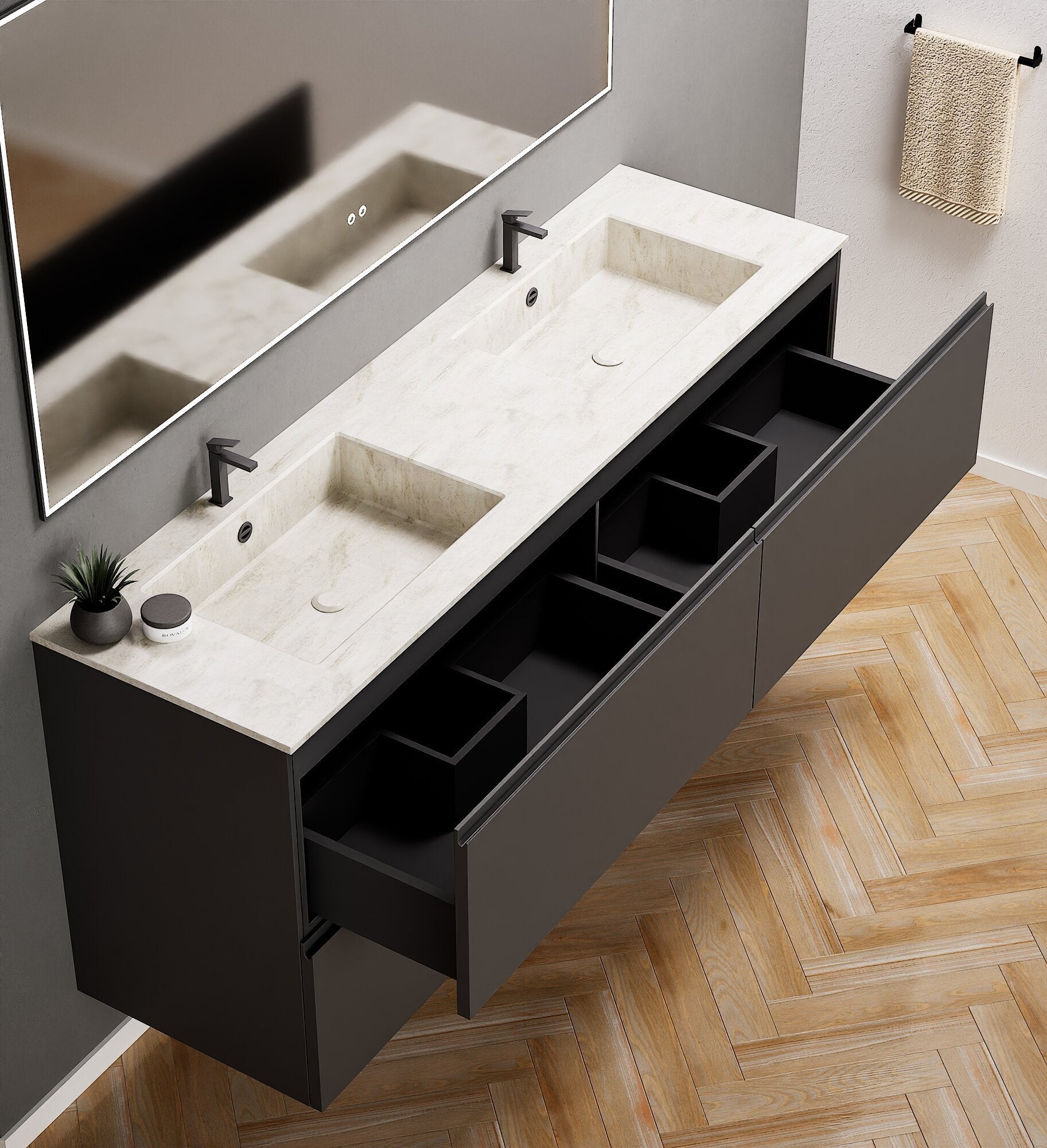 Alba – Double Corian® Basin Unit with 4 Drawers - ROVALUX