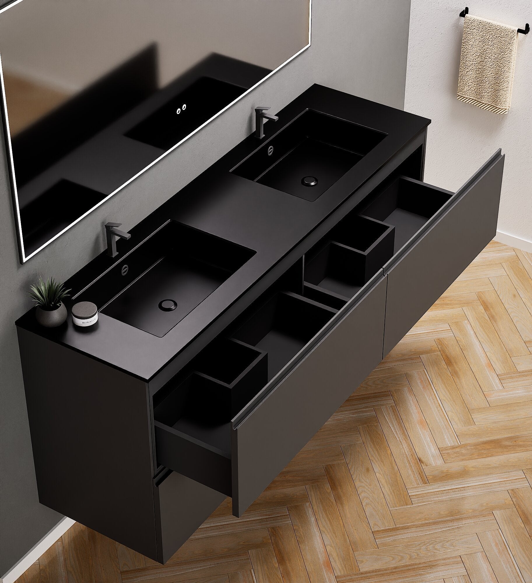 Alba – Double Corian® Basin Unit with 4 Drawers - ROVALUX