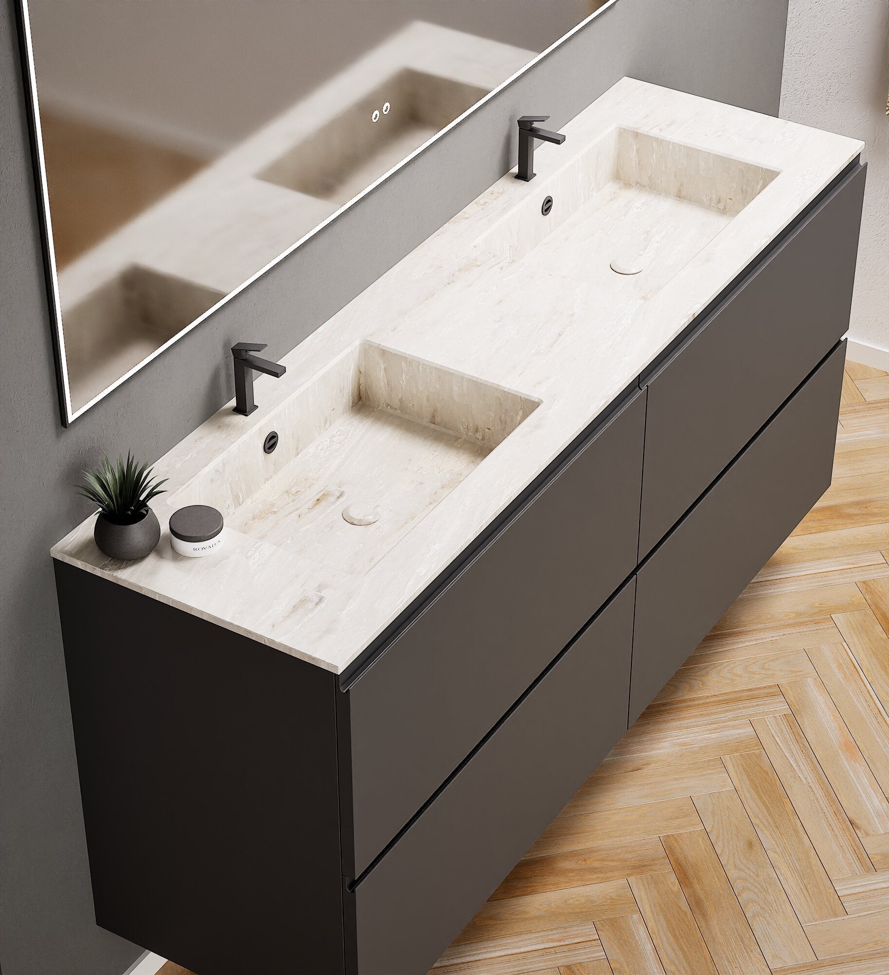 Alba – Double Corian® Basin Unit with 4 Drawers - ROVALUX