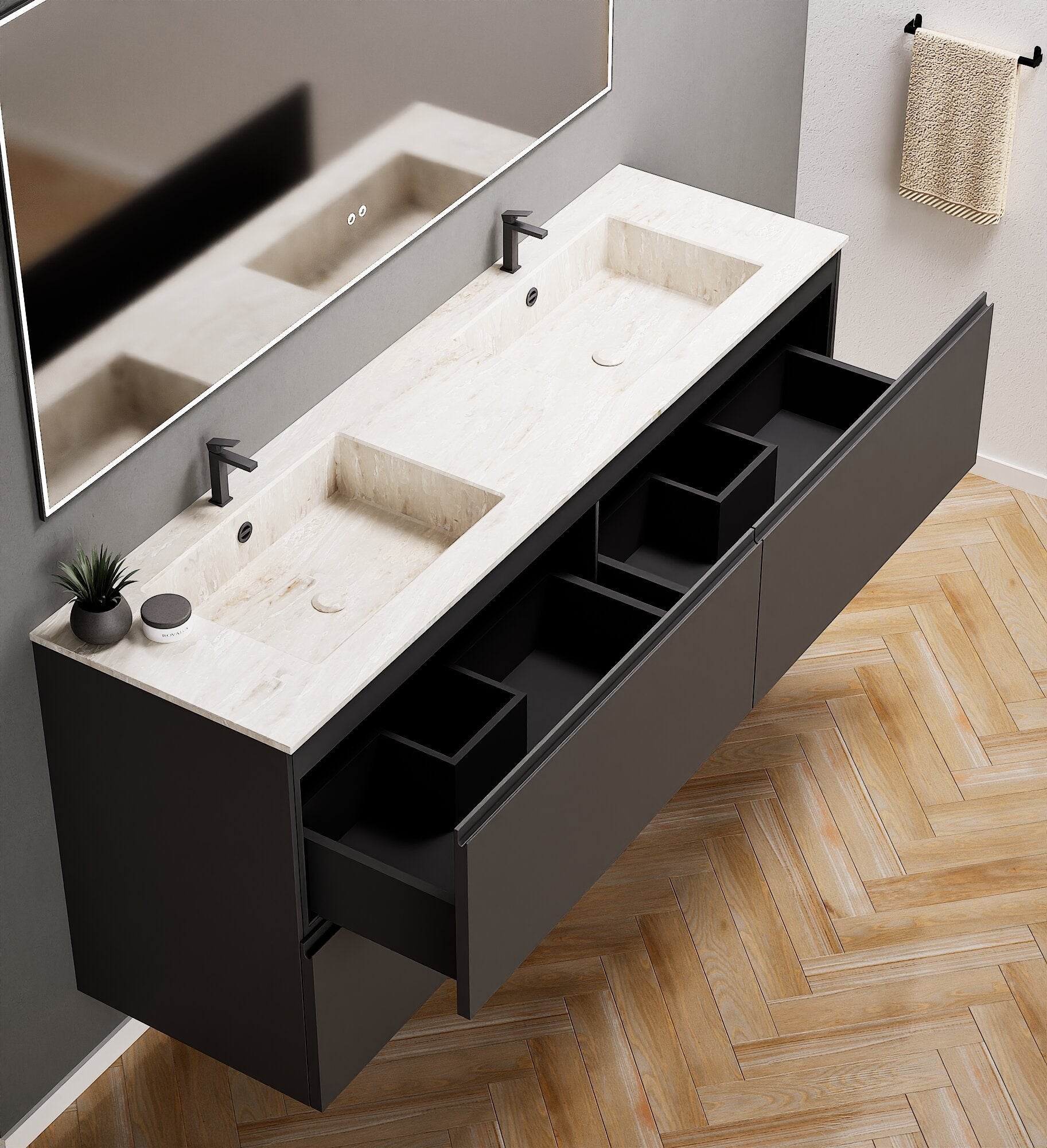 Alba – Double Corian® Basin Unit with 4 Drawers - ROVALUX
