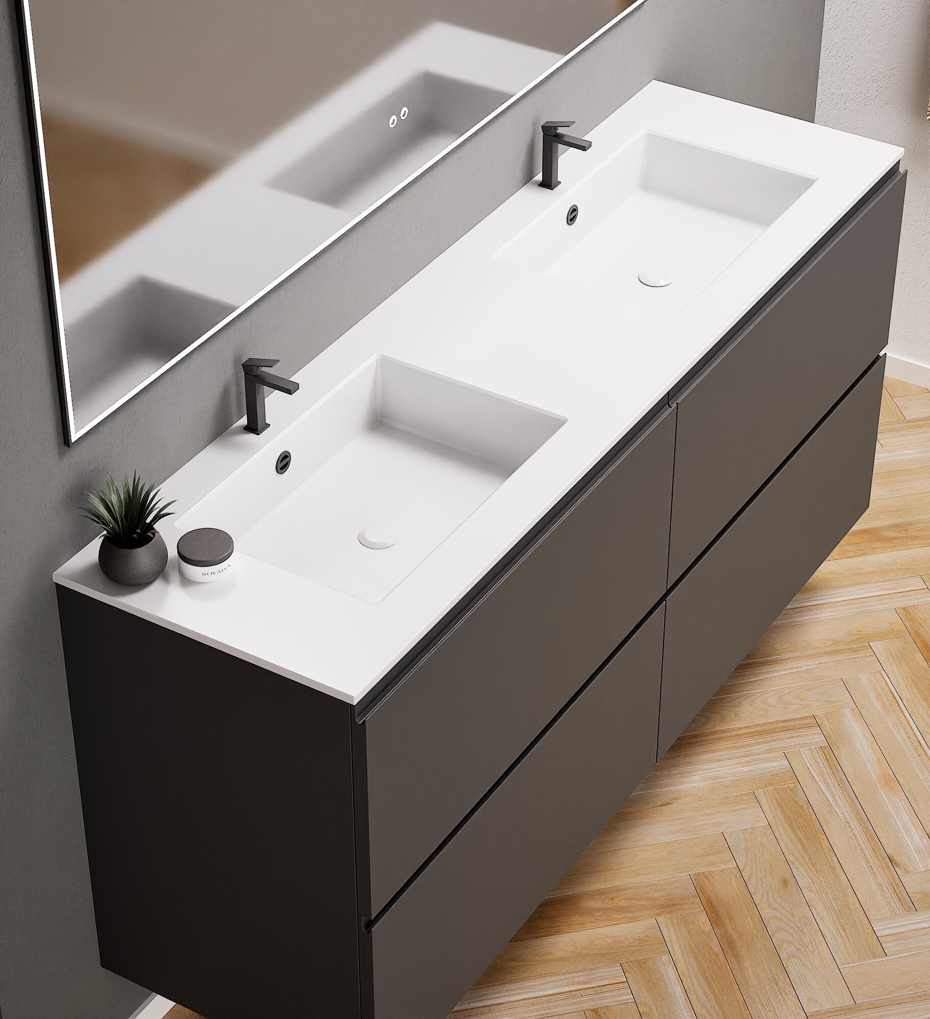 Alba – Double Corian® Basin Unit with 4 Drawers - ROVALUX