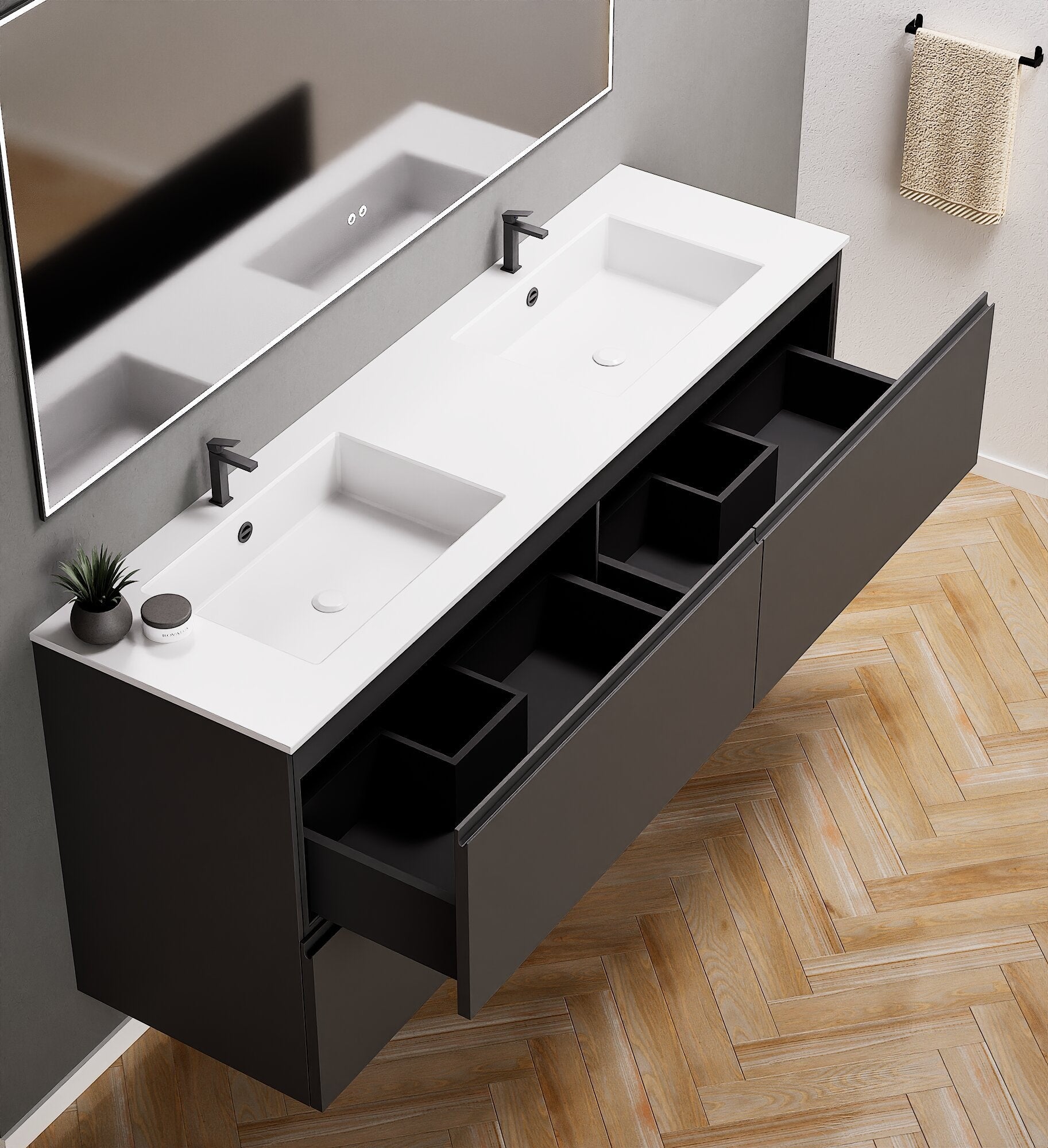 Alba – Double Corian® Basin Unit with 4 Drawers - ROVALUX
