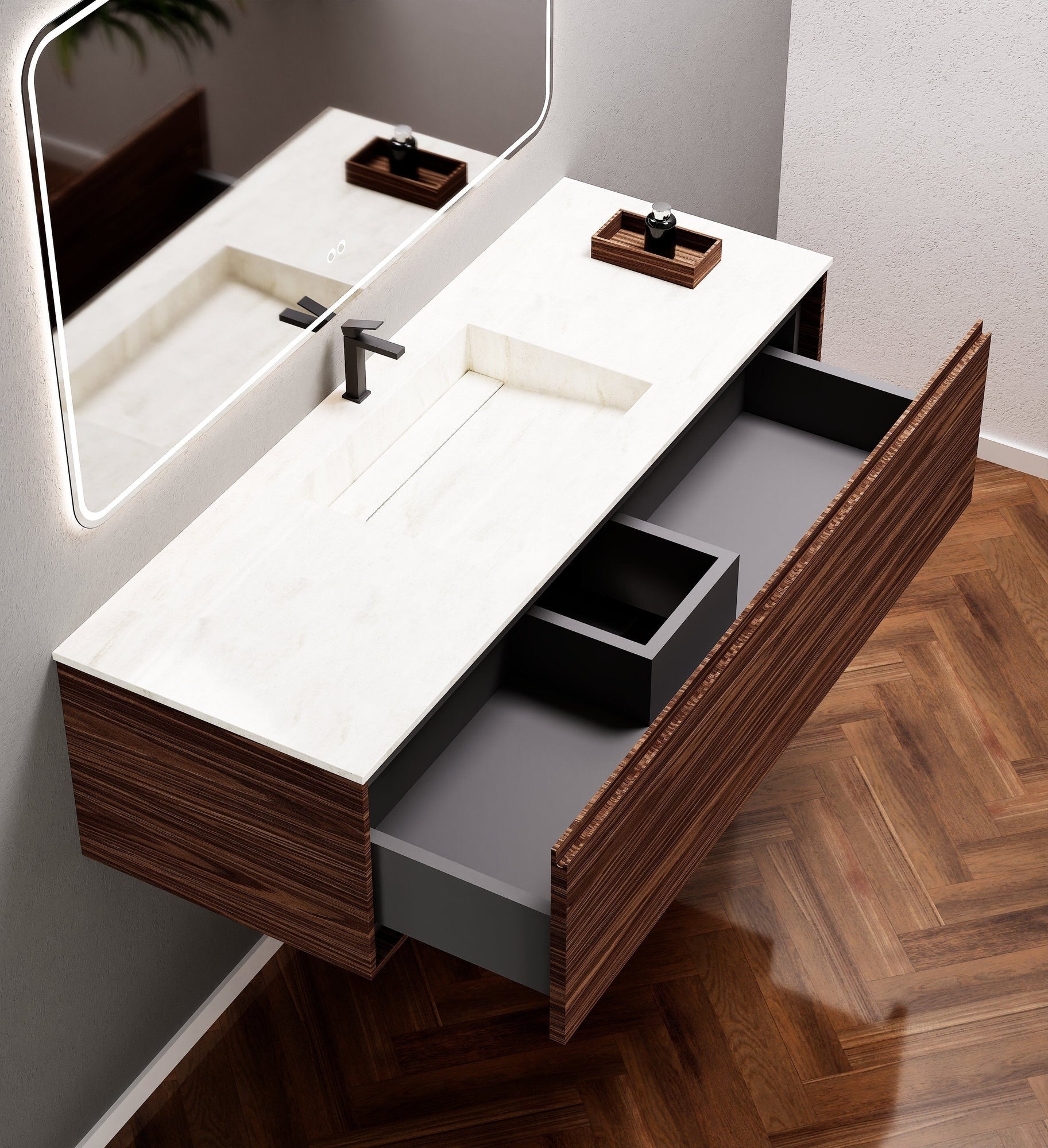 Aurora Frame – Corian® Basin with 1 Drawer Vanity - ROVALUX