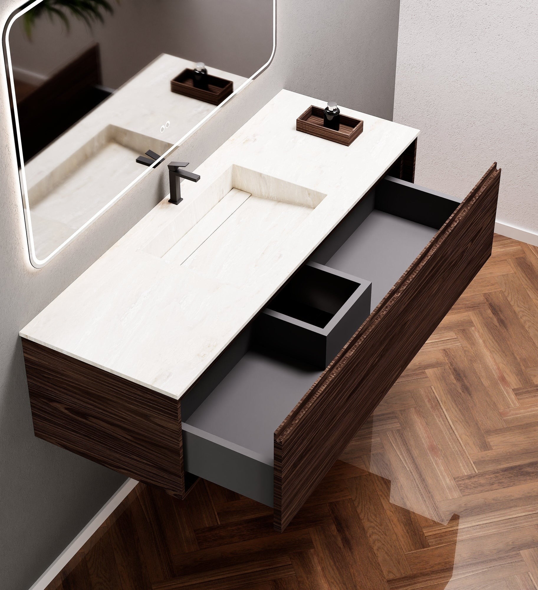 Aurora Frame – Corian® Basin with 1 Drawer Vanity - ROVALUX