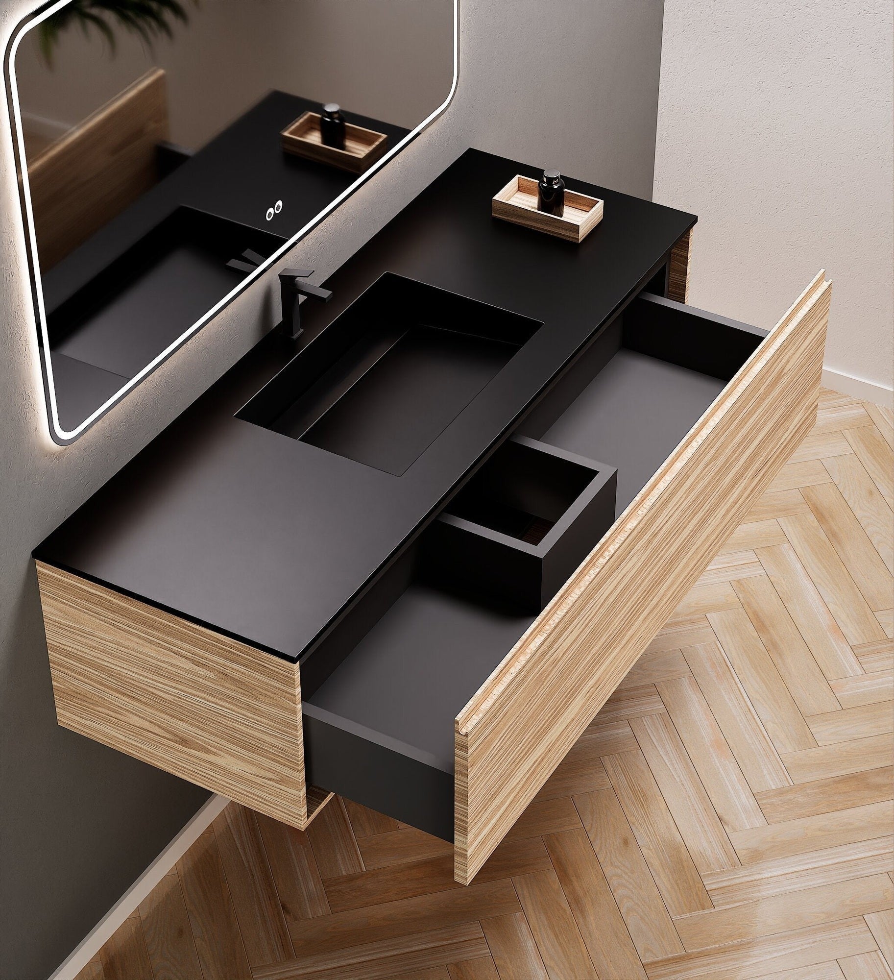 Aurora Frame – Corian® Basin with 1 Drawer Vanity - ROVALUX