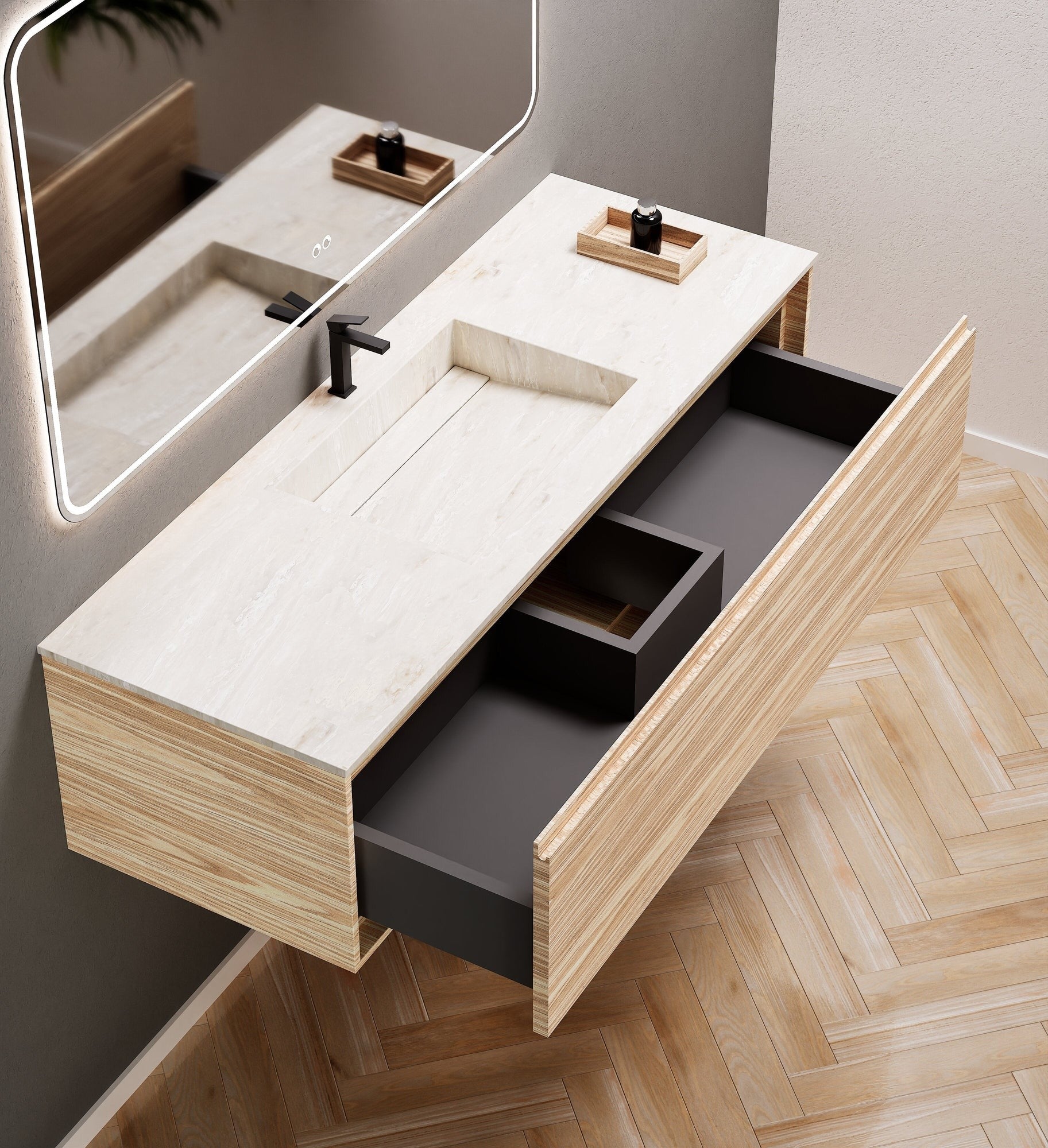 Aurora Frame – Corian® Basin with 1 Drawer Vanity - ROVALUX