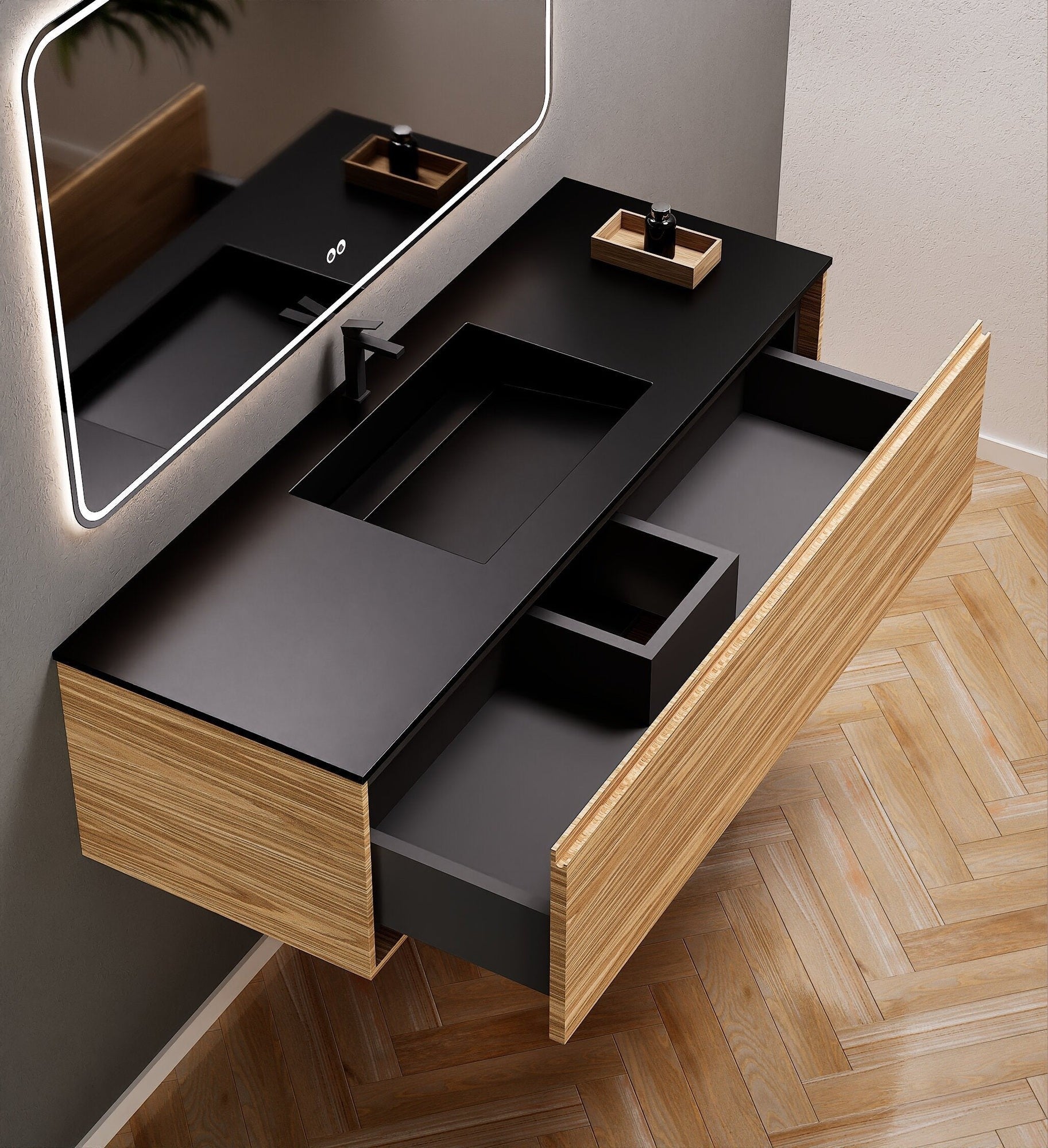 Aurora Frame – Corian® Basin with 1 Drawer Vanity - ROVALUX