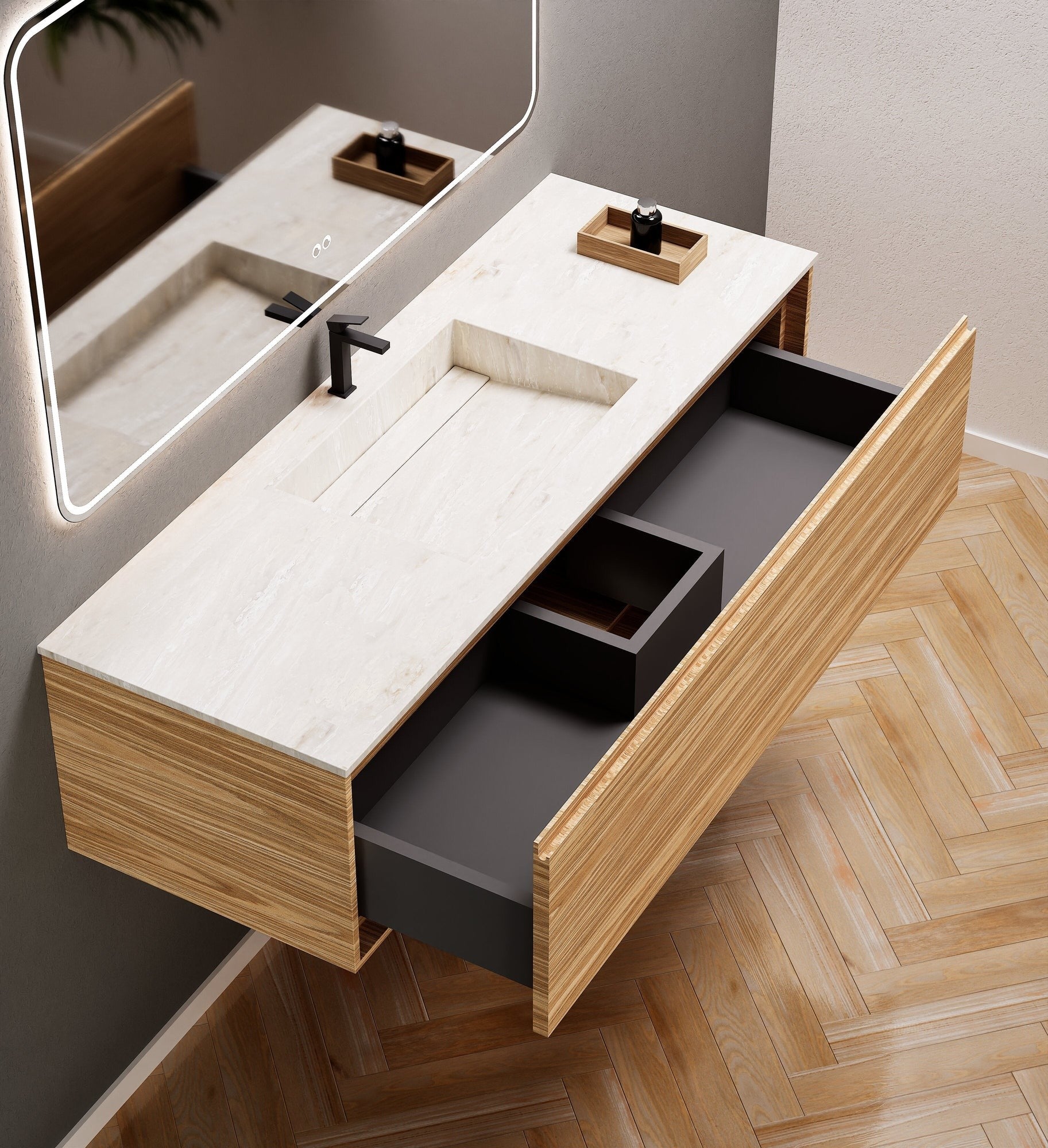 Aurora Frame – Corian® Basin with 1 Drawer Vanity - ROVALUX
