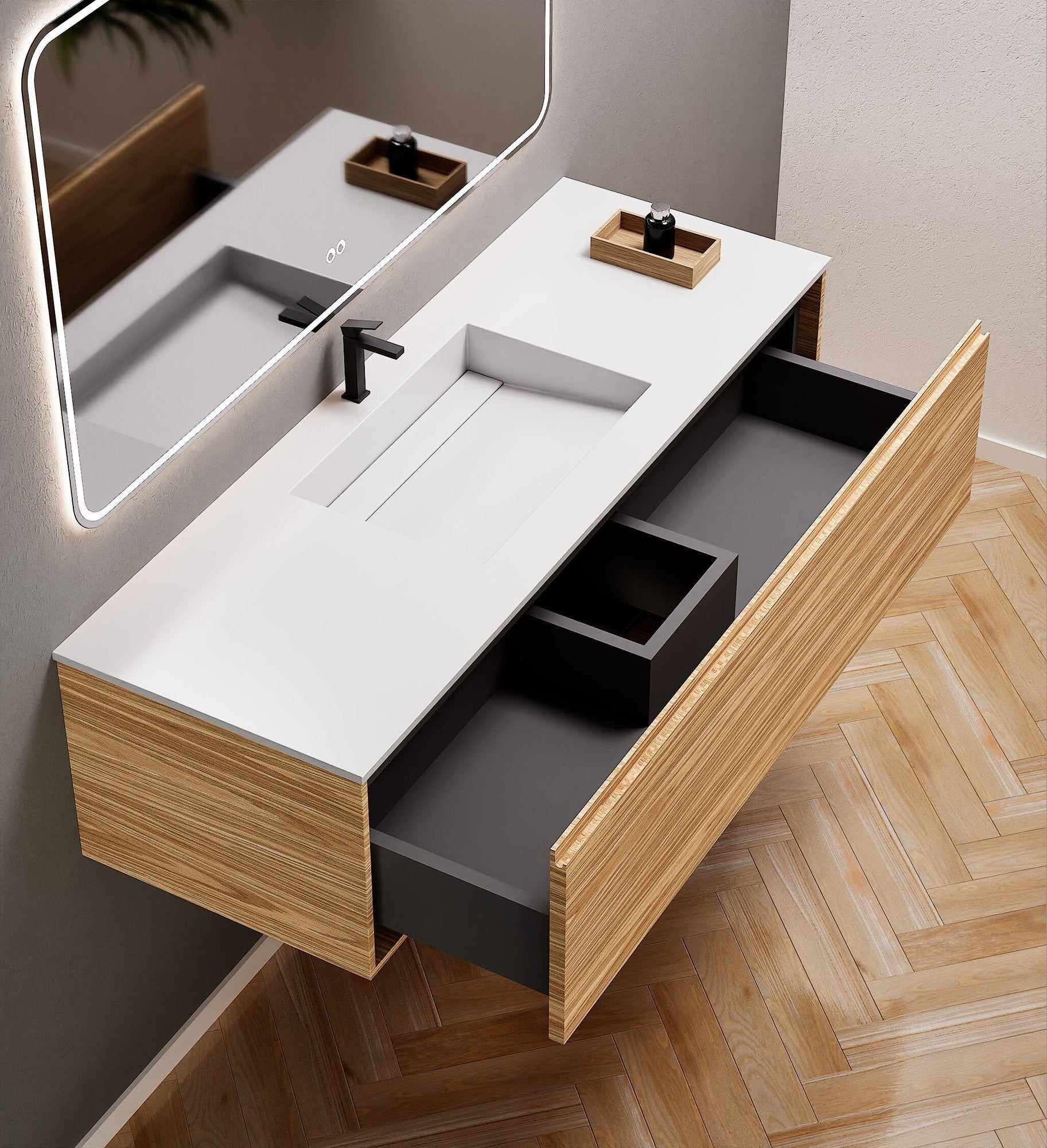 Aurora Frame – Corian® Basin with 1 Drawer Vanity - ROVALUX