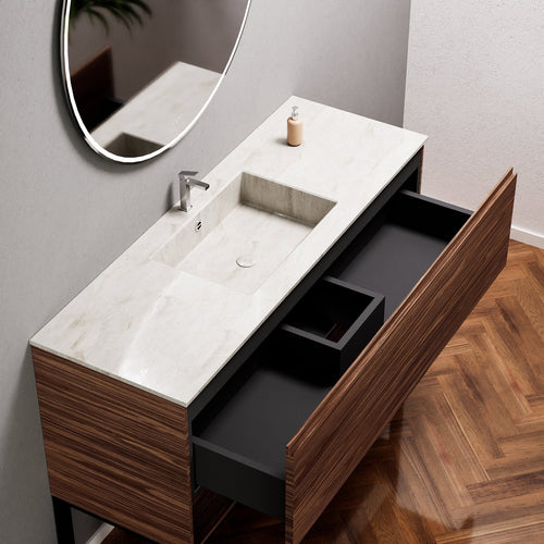 Aurora – Corian® Basin Unit with 1 Drawer, Bottom Shelf and Feet-Standing Vanity - ROVALUX