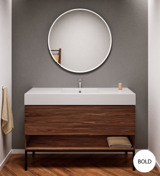 Aurora – Corian® Basin Unit with 1 Drawer, Bottom Shelf and Feet-Standing Vanity - ROVALUX