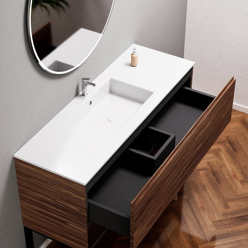 Aurora – Corian® Basin Unit with 1 Drawer, Bottom Shelf and Feet-Standing Vanity - ROVALUX