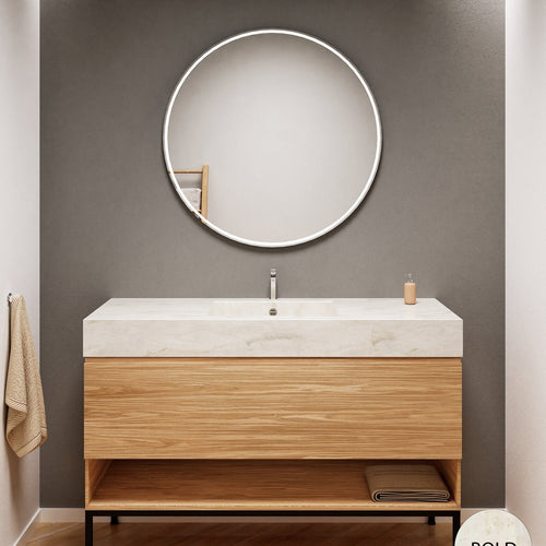 Aurora – Corian® Basin Unit with 1 Drawer, Bottom Shelf and Feet-Standing Vanity - ROVALUX