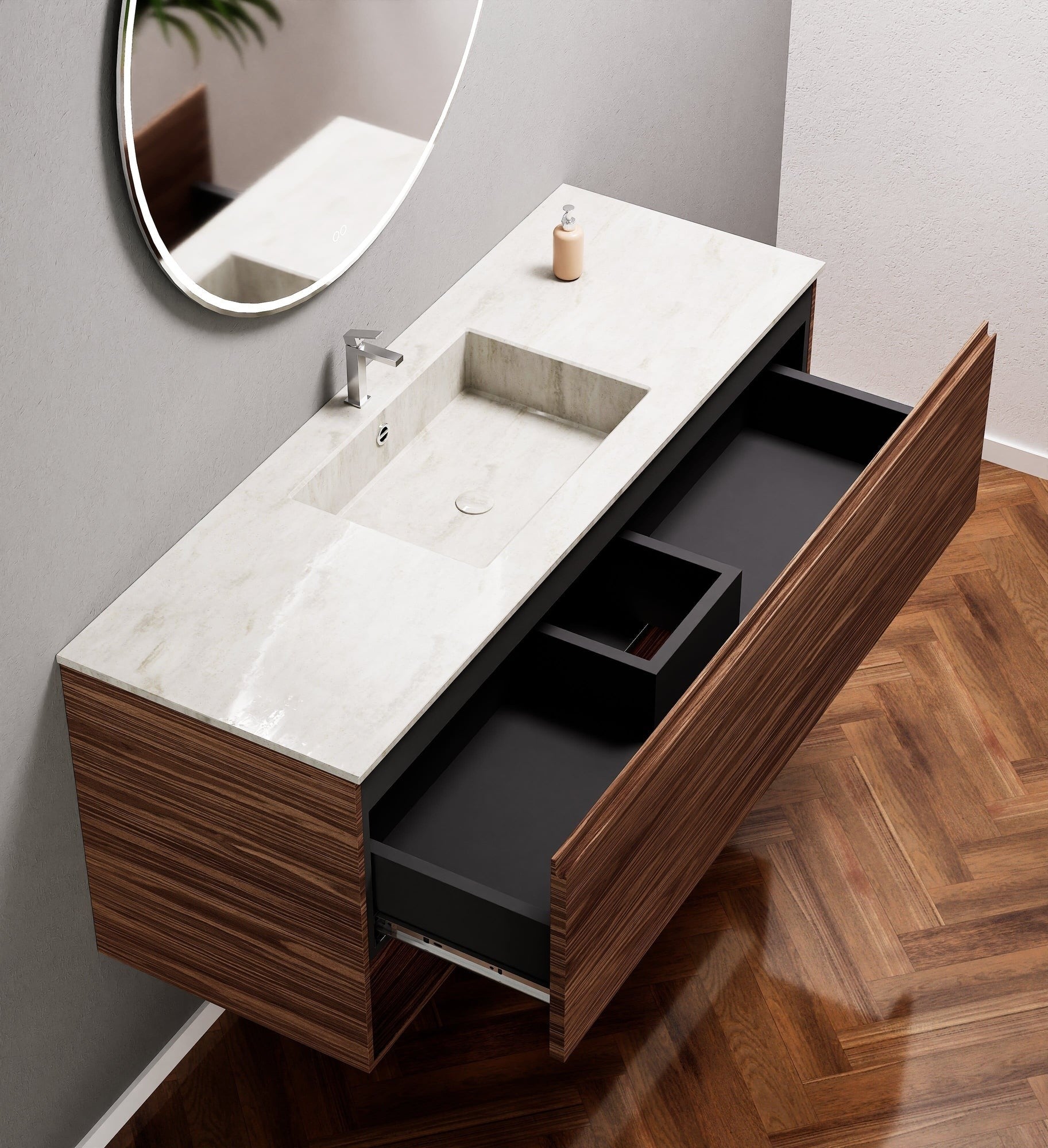 Aurora – Corian® Basin Unit with 1 Drawer and Bottom Shelf - ROVALUX