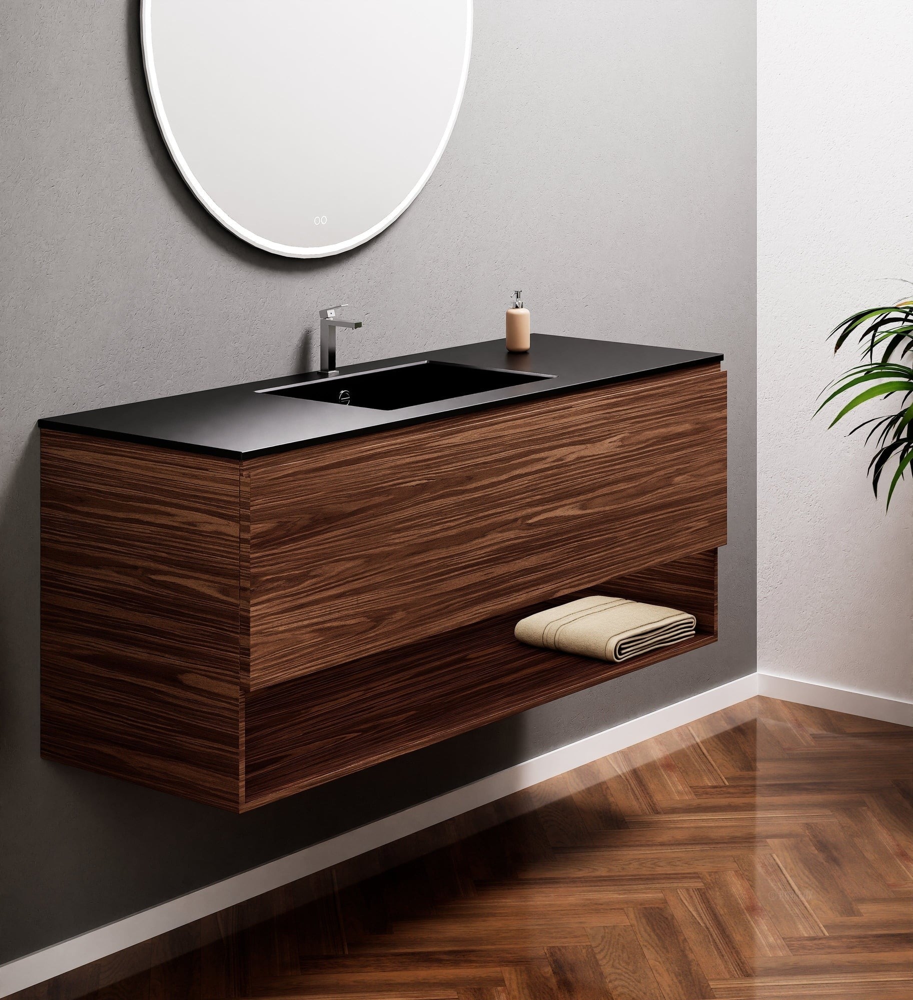 Aurora – Corian® Basin Unit with 1 Drawer and Bottom Shelf - ROVALUX