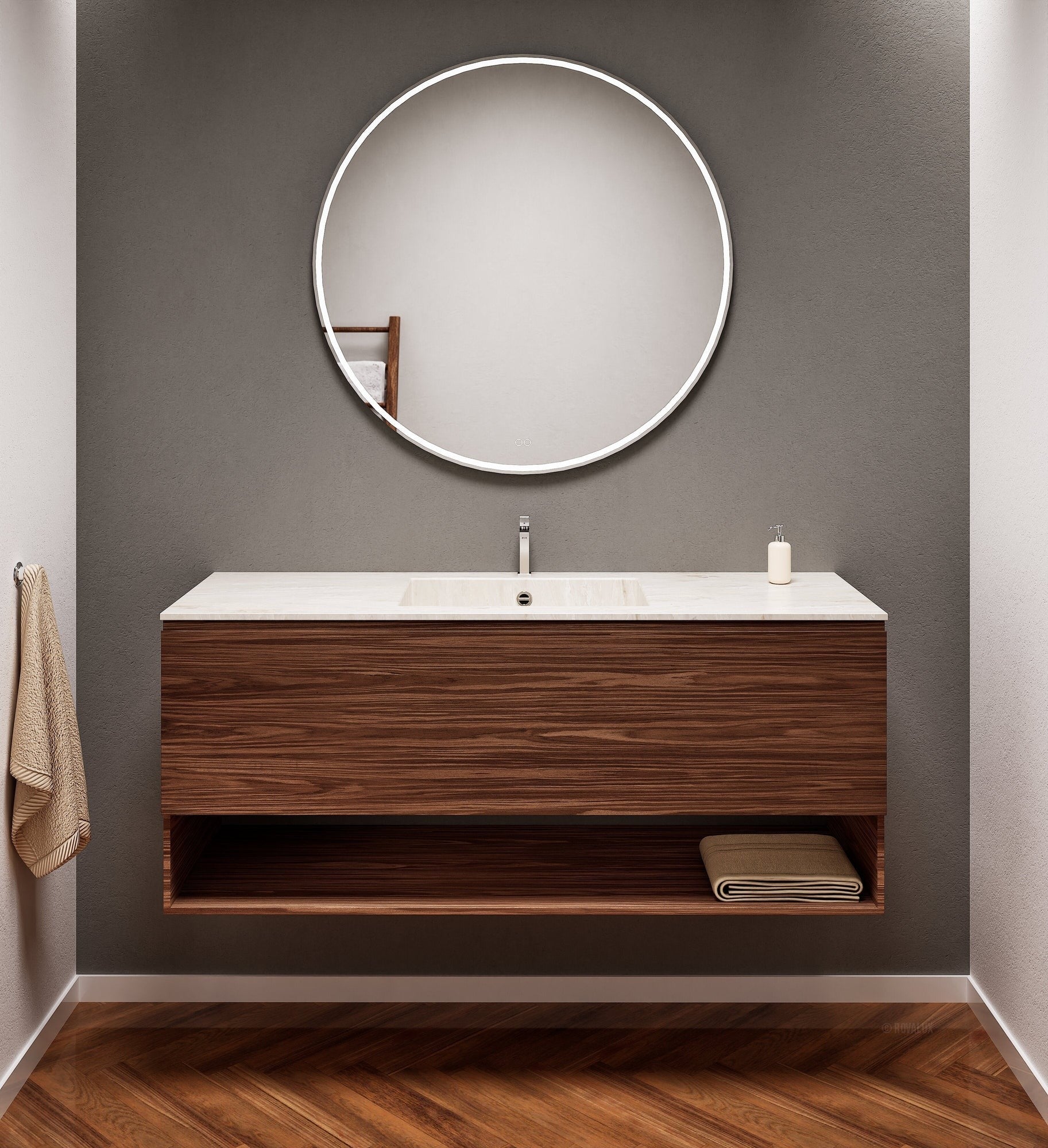 Aurora – Corian® Basin Unit with 1 Drawer and Bottom Shelf - ROVALUX