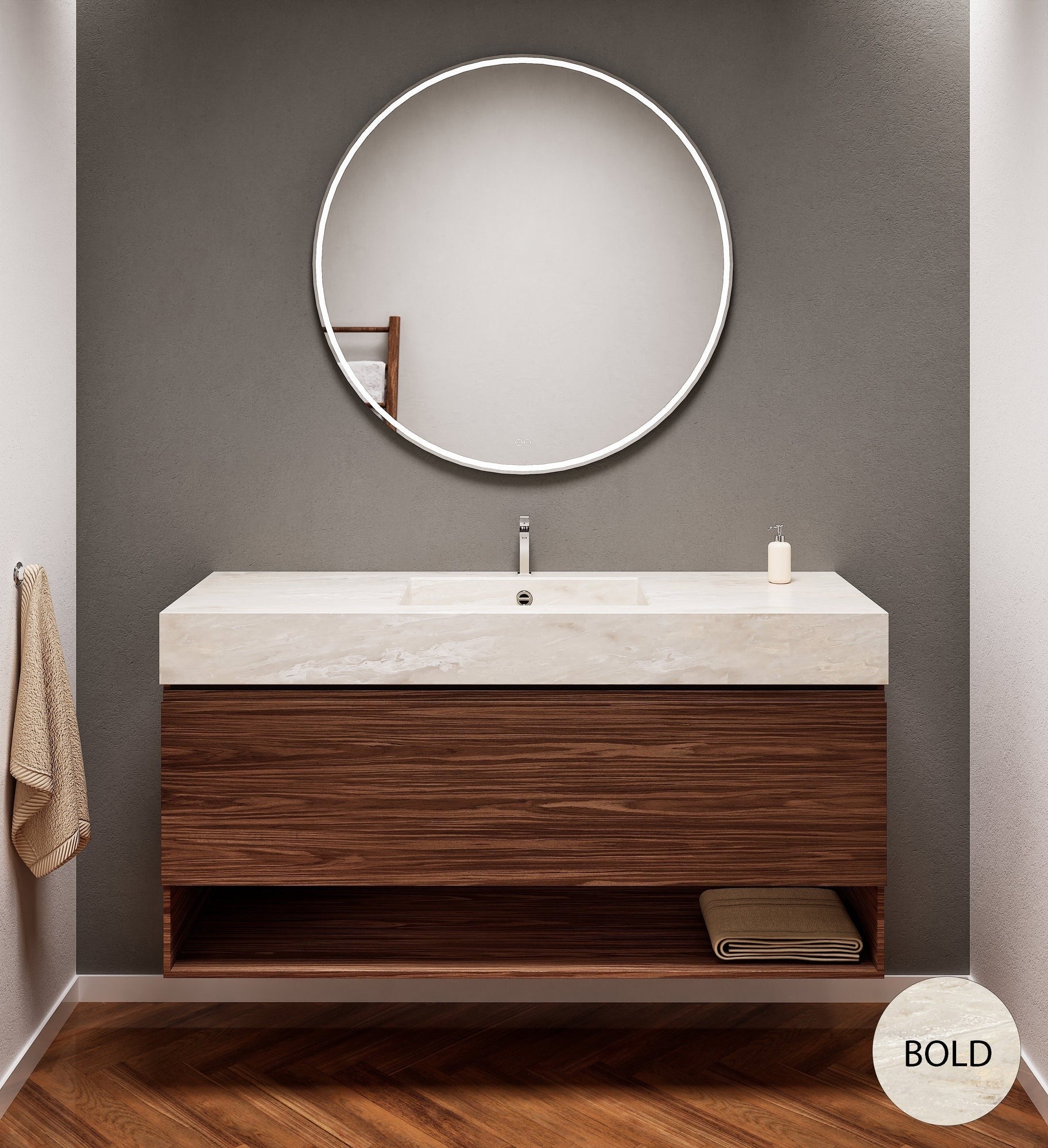 Aurora – Corian® Basin Unit with 1 Drawer and Bottom Shelf - ROVALUX