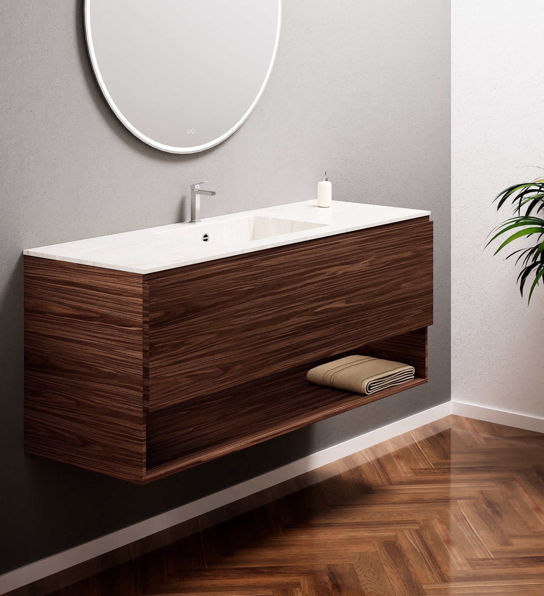 Aurora – Corian® Basin Unit with 1 Drawer and Bottom Shelf - ROVALUX