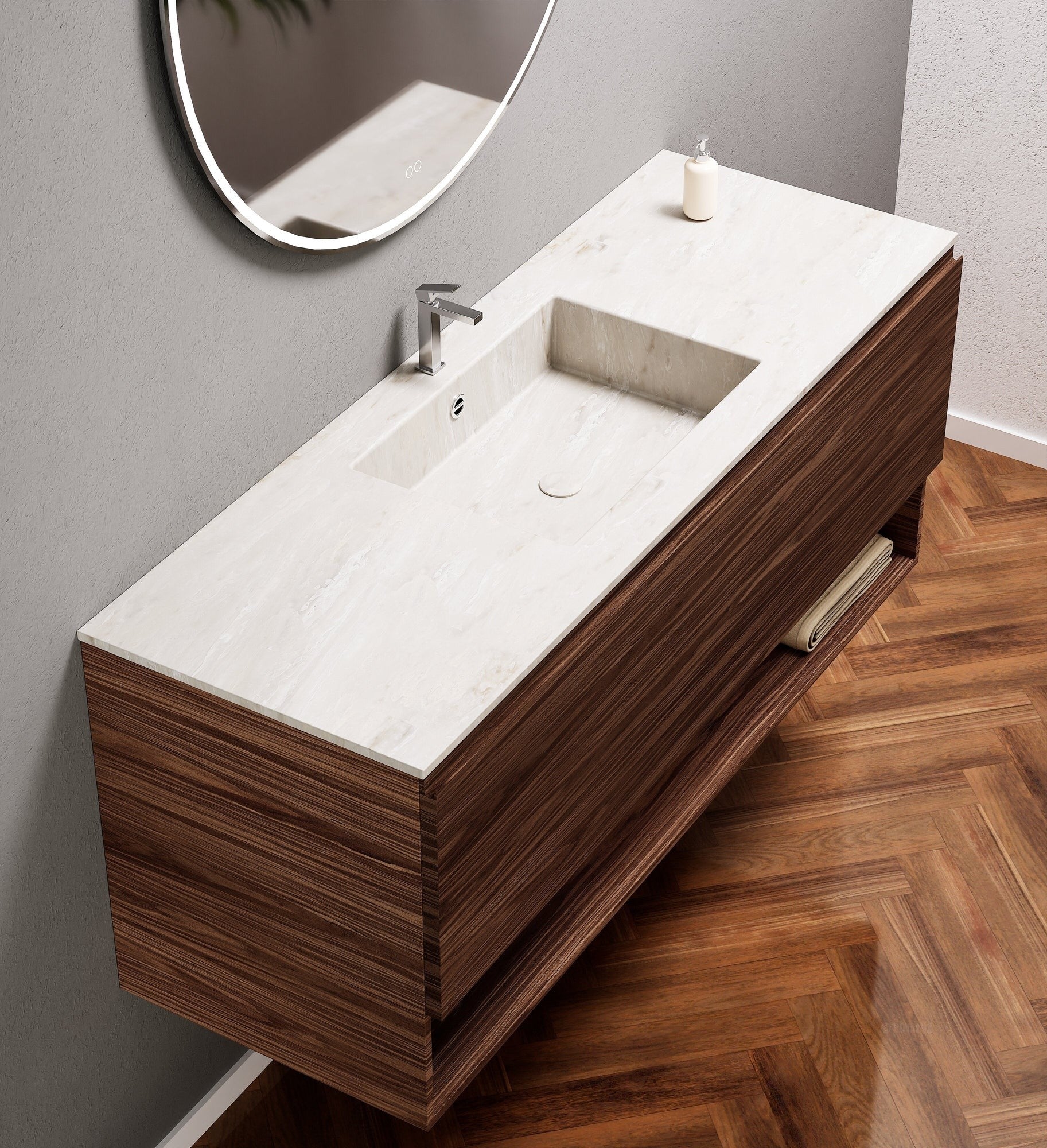 Aurora – Corian® Basin Unit with 1 Drawer and Bottom Shelf - ROVALUX