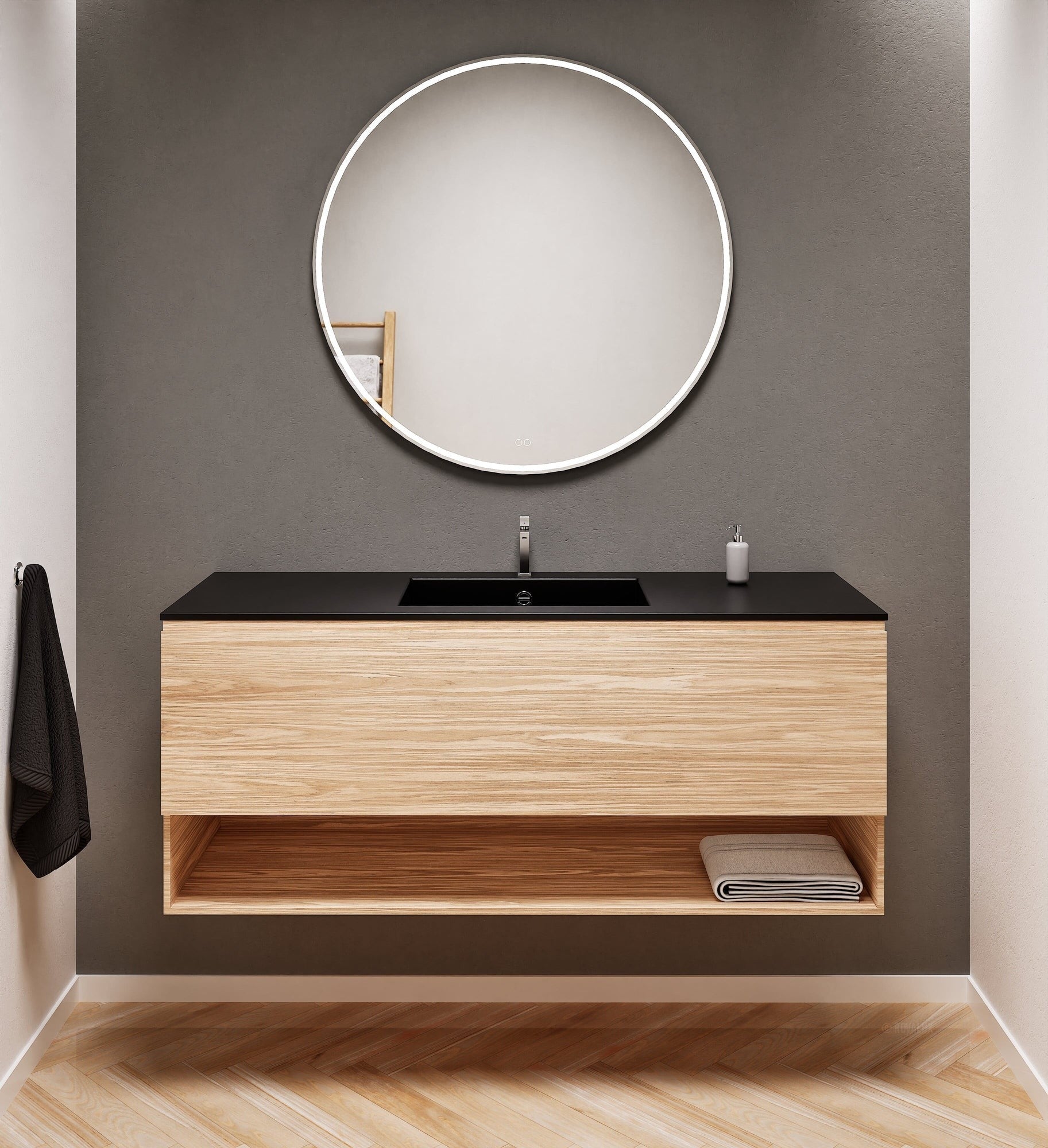 Aurora – Corian® Basin Unit with 1 Drawer and Bottom Shelf - ROVALUX