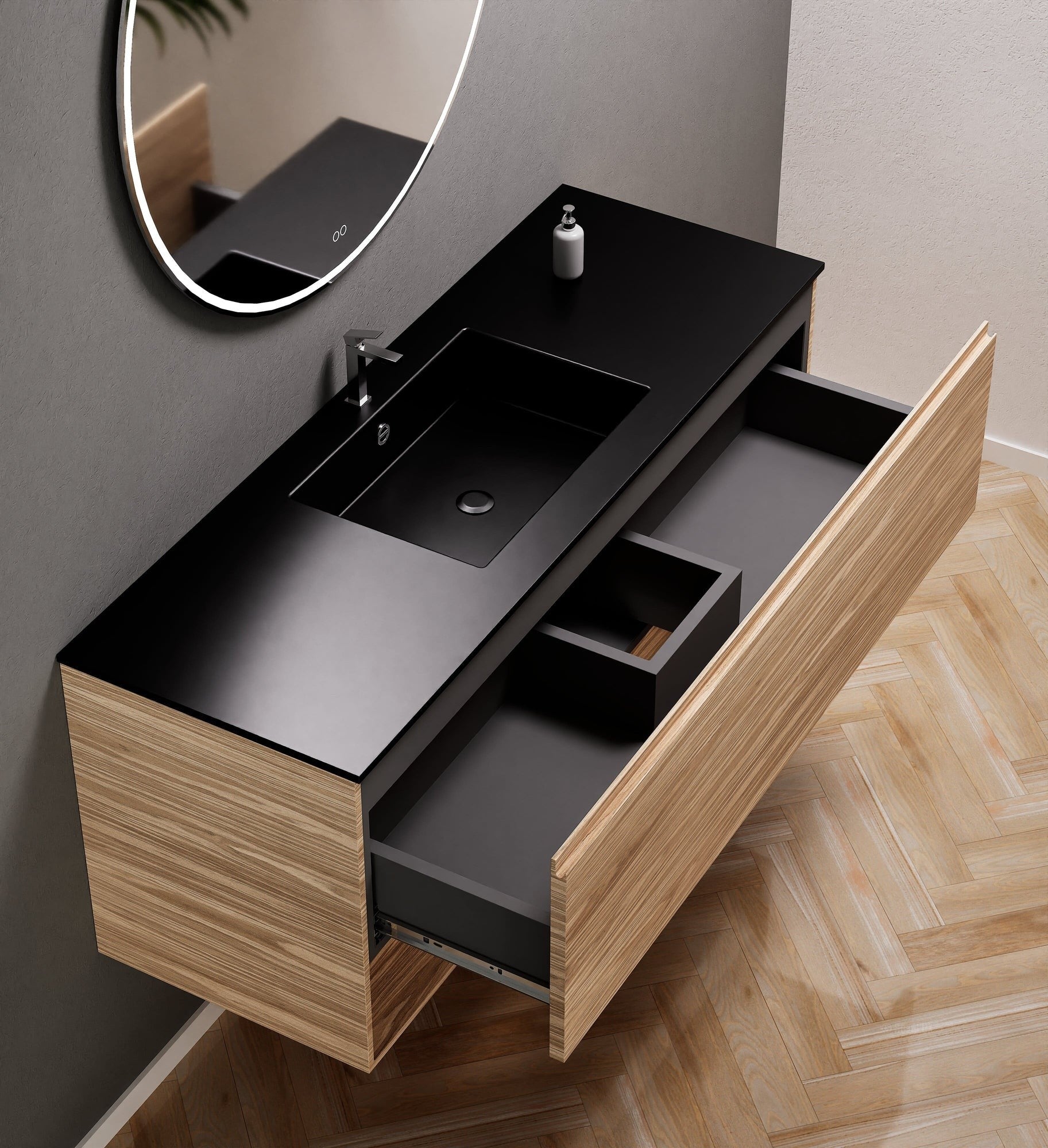 Aurora – Corian® Basin Unit with 1 Drawer and Bottom Shelf - ROVALUX