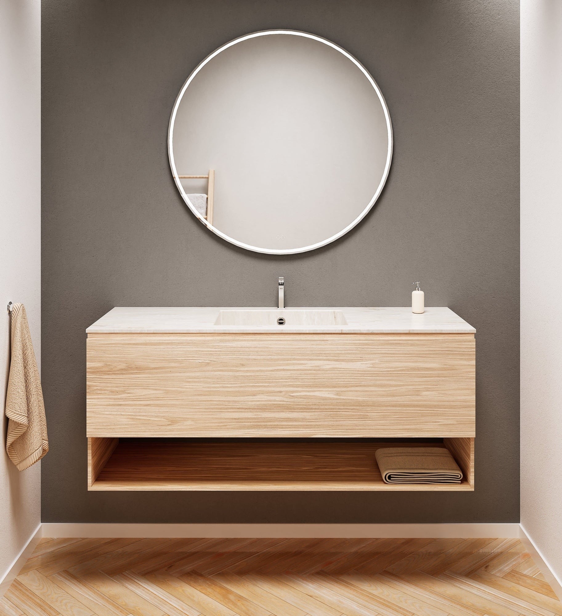 Aurora – Corian® Basin Unit with 1 Drawer and Bottom Shelf - ROVALUX